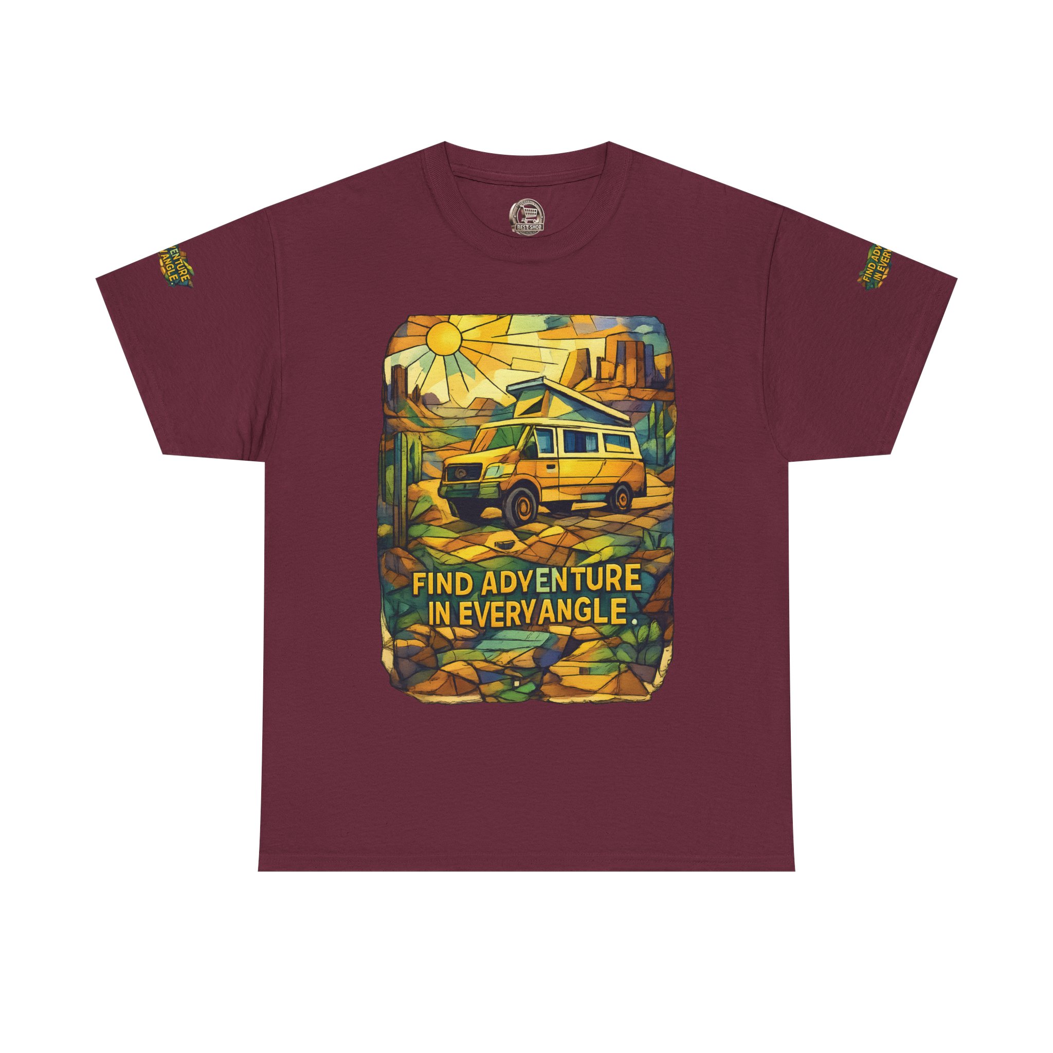 Unisex Heavy Cotton Tee — "Find Adventure In Every Corner" Design Cubic-Line