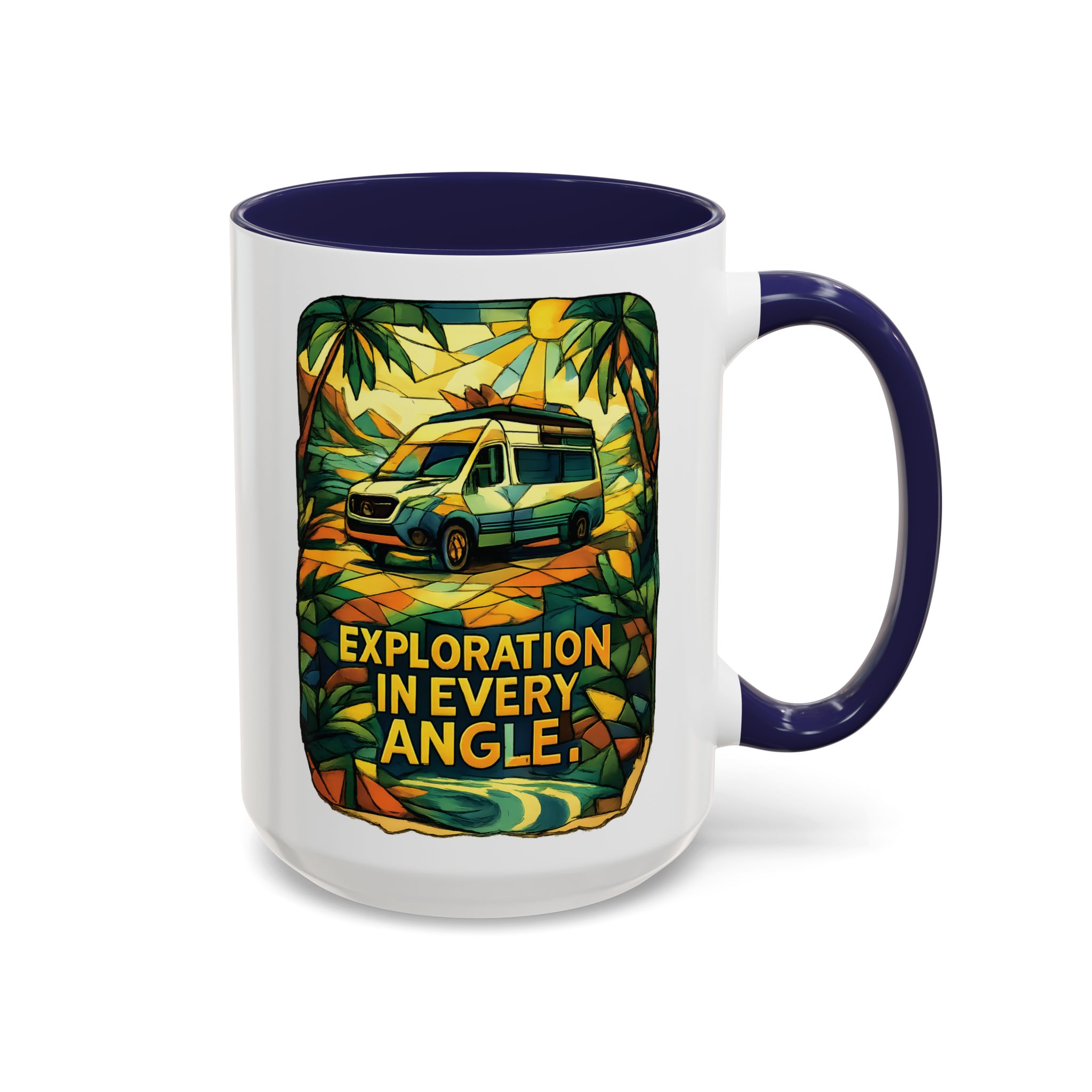 Accent Coffee Mug (11, 15oz) — "Exploration In Every Angle" Design Cubic-Line