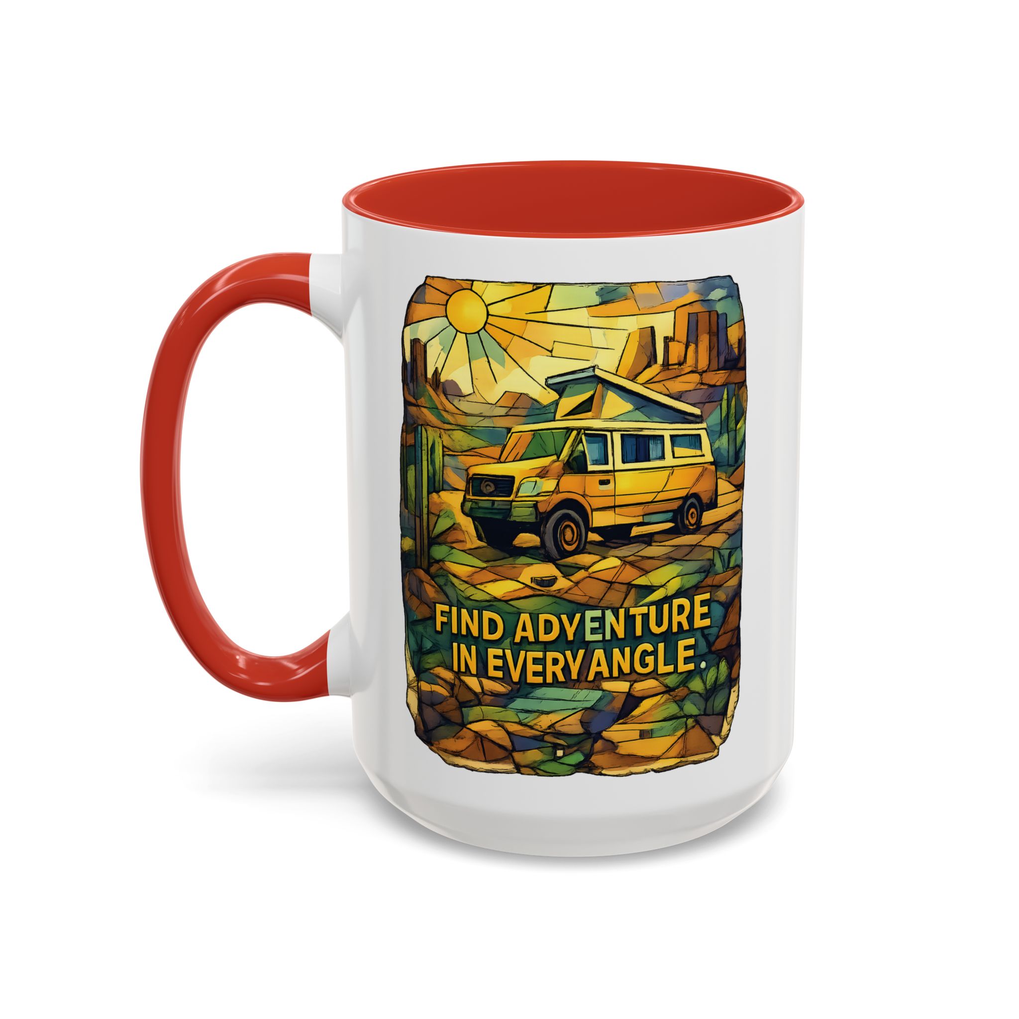 Accent Coffee Mug (11, 15oz) — "Find Adventure In Every Corner" Design Cubic-Line