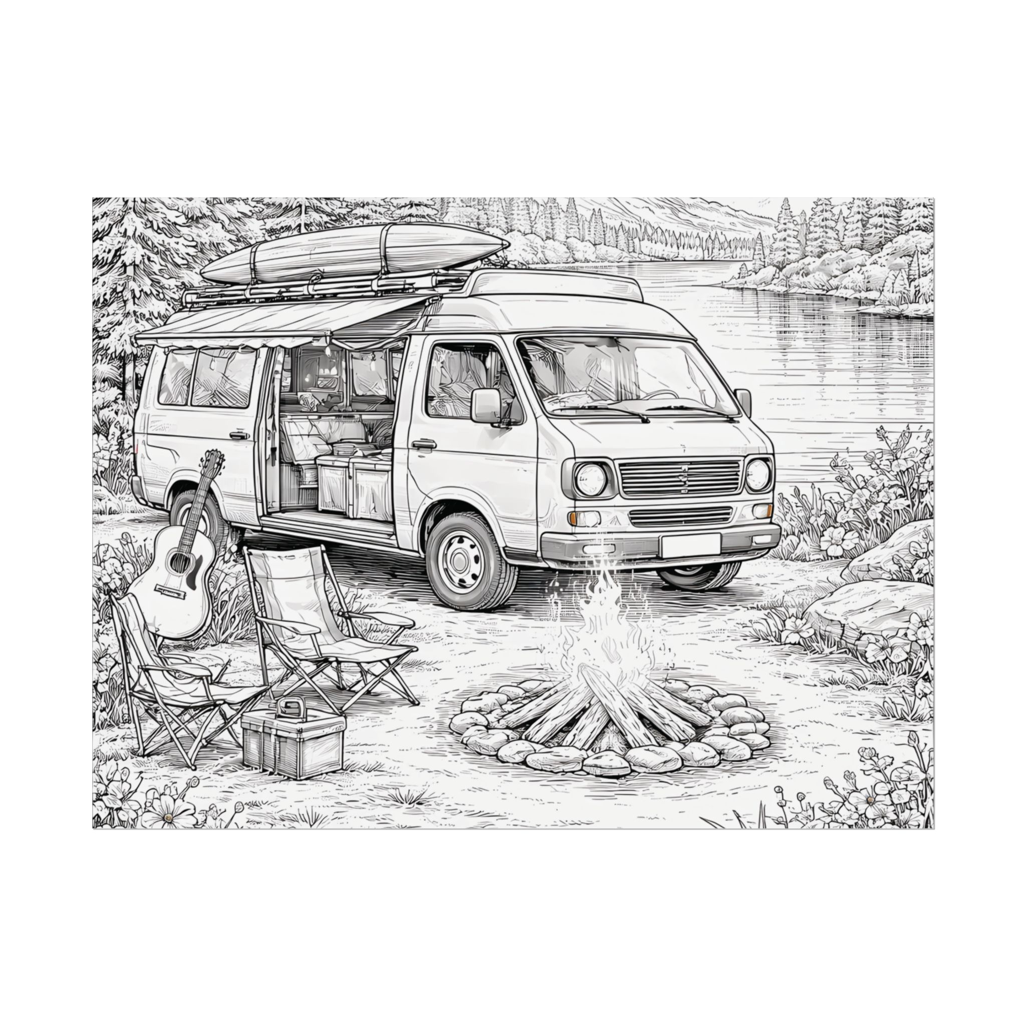 Campervan Poster — Vintage RV Camping Landscape Wall Art