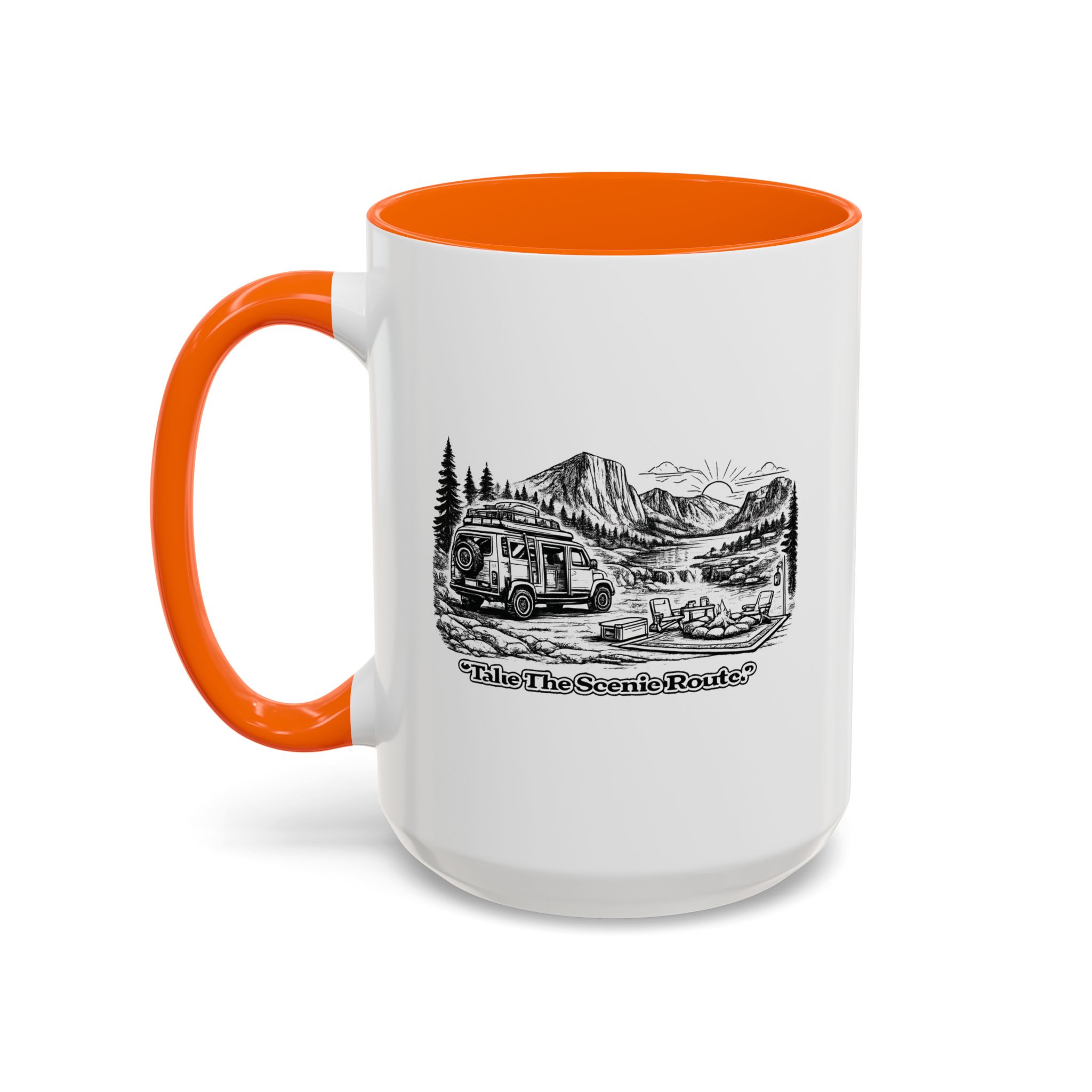 Accent Coffee Mug (11, 15oz) — "Take The Scenic Route" Design Minimal-Line