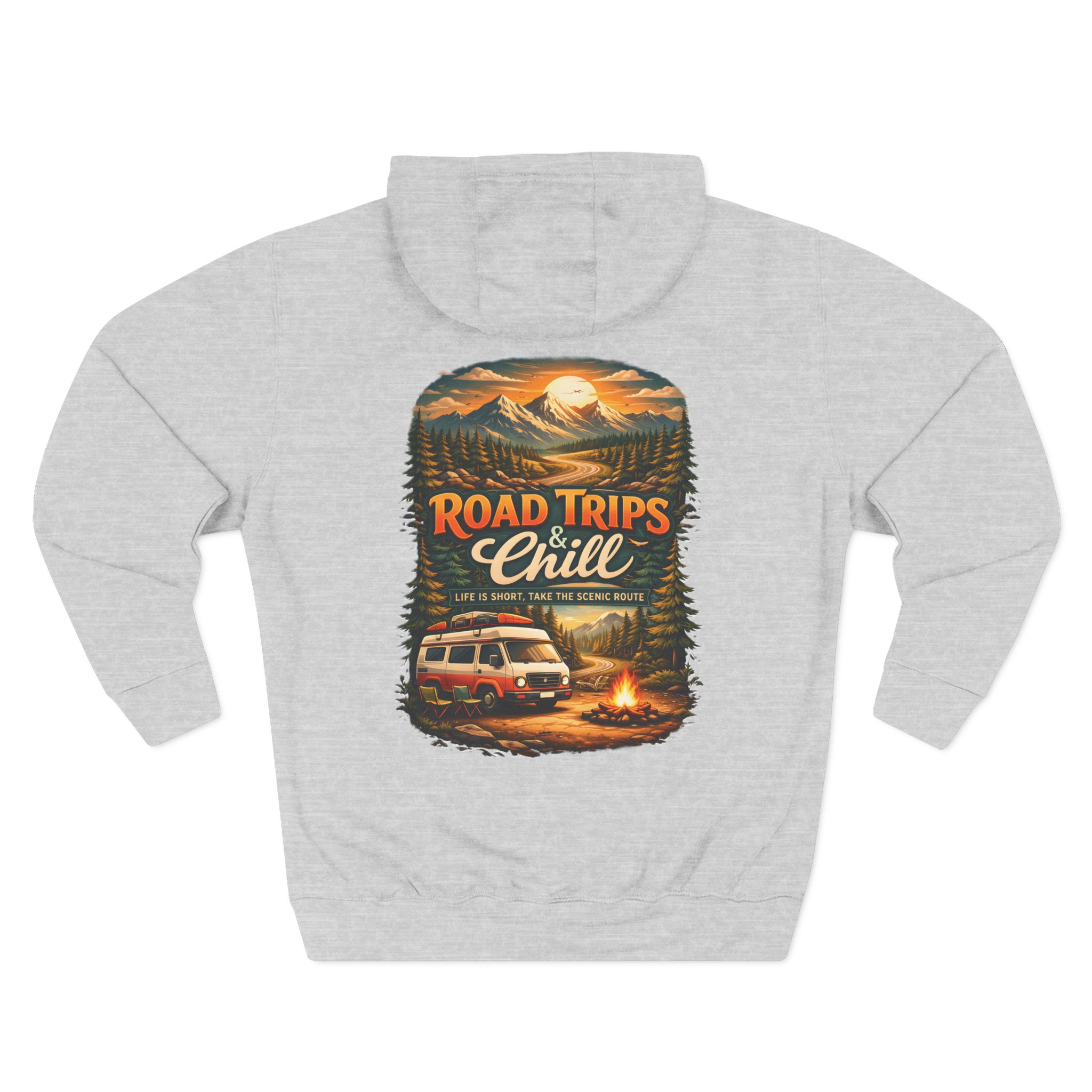 Three-Panel Fleece Hoodie - "Road Trips & Chill" Design Scenic-Line