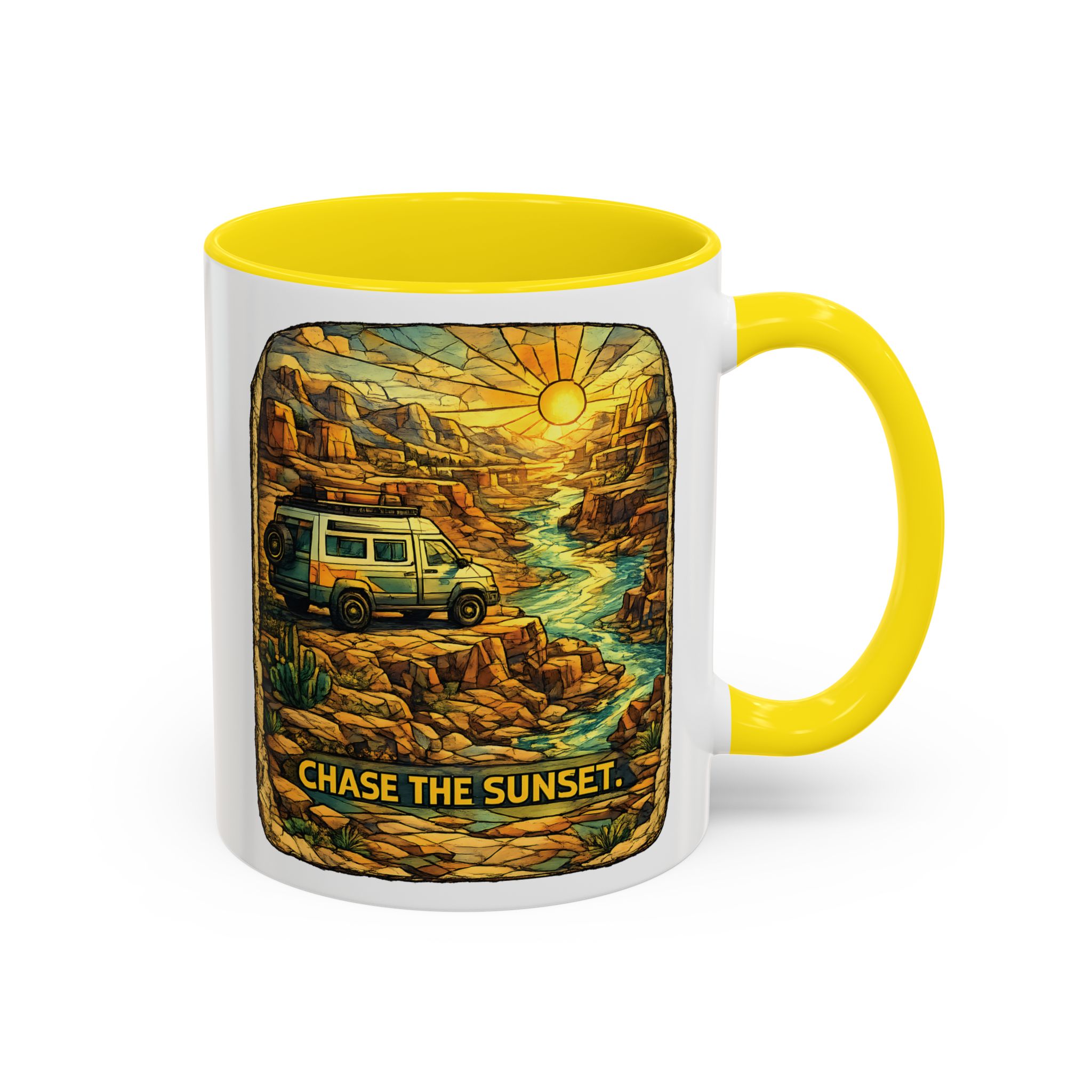 Accent Coffee Mug (11, 15oz) — "Chase The Sunset" Design Cubic-Line