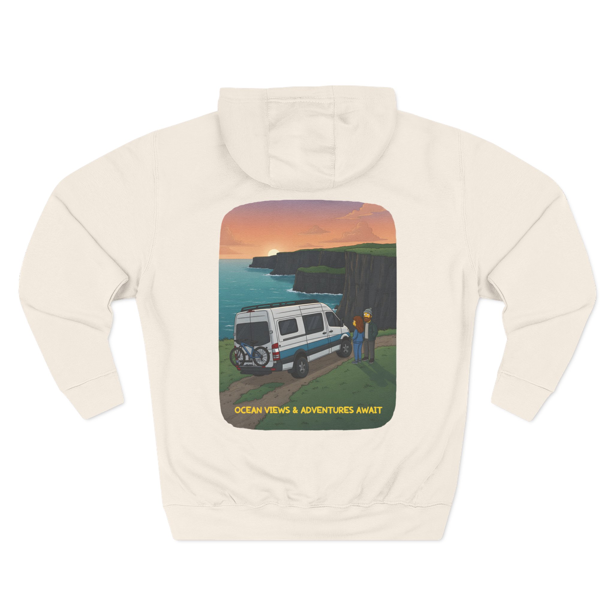 Three-Panel Fleece Hoodie - "Ocean Views-Adventures Awaits" Design Sitcom-Line