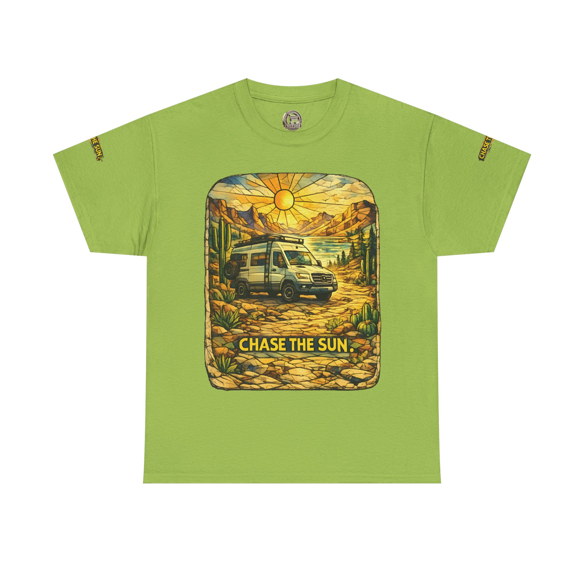 Unisex Heavy Cotton Tee — "Chase The Sun" Design Cubic-Line