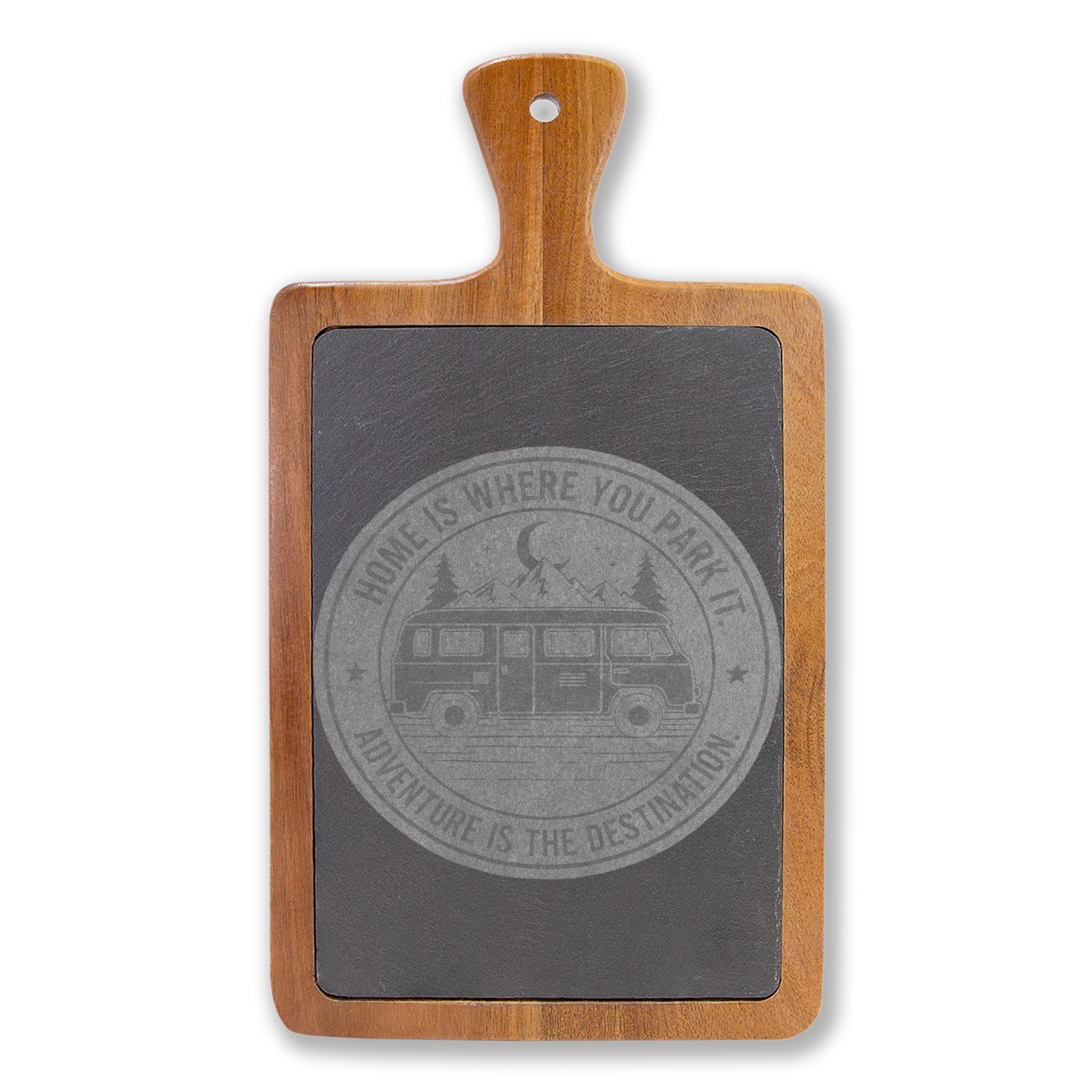 Engraved Charcuterie Board - "Home Is Where You Park It-Adventure is the destination" (4 Variants Available)