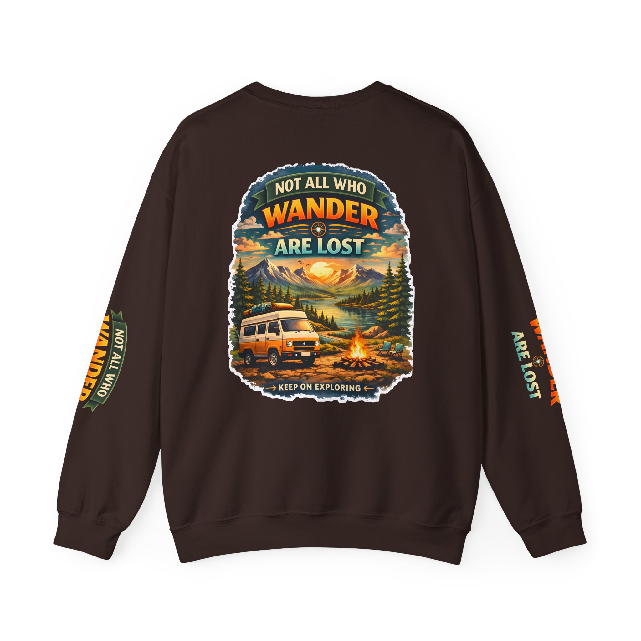 Unisex Heavy Blend™ Crewneck Sweatshirt — "Not All Who Wander Are Lost" Design Scenic-Line