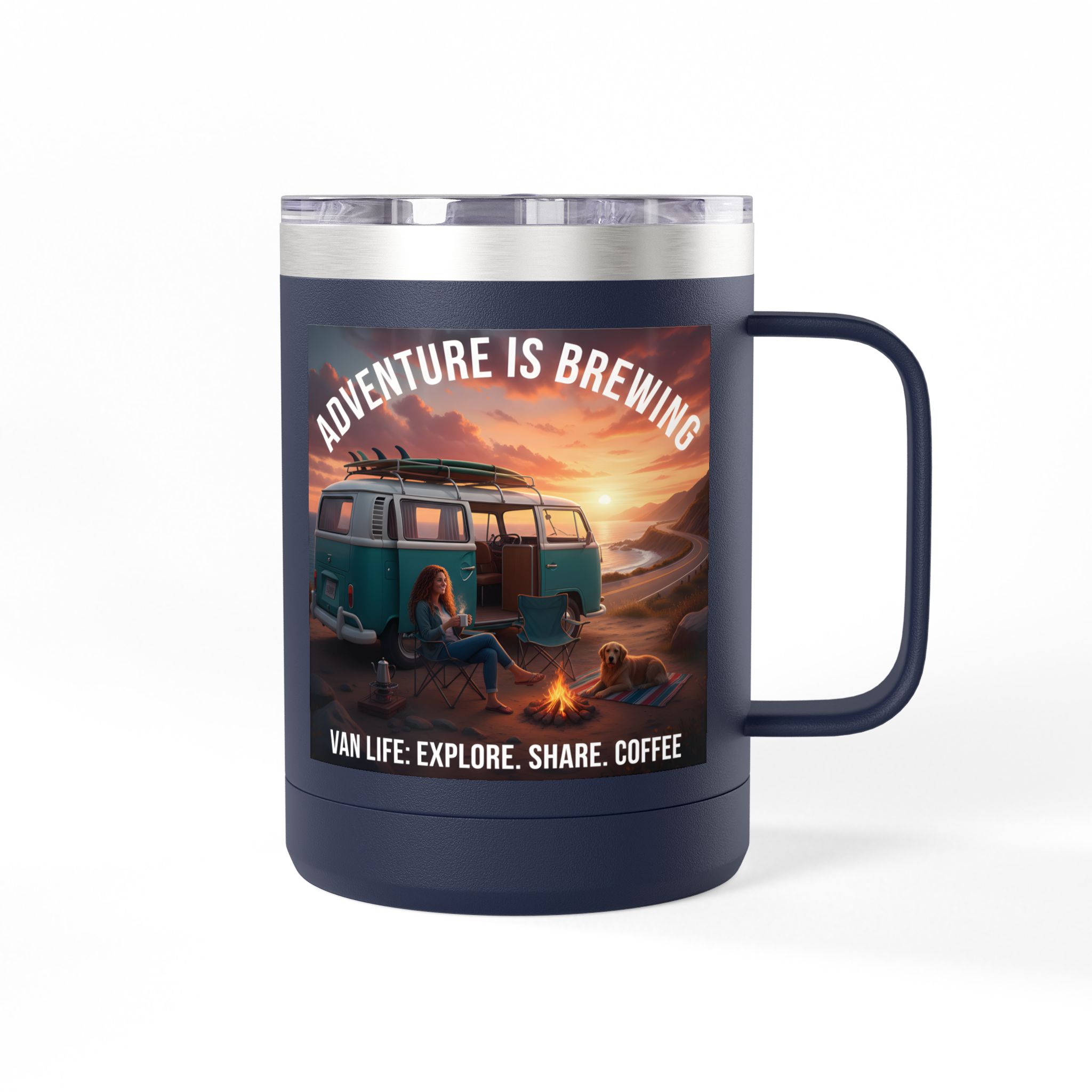 Coffee Mug Tumbler, 15oz-- "Adventure Is Brewing"