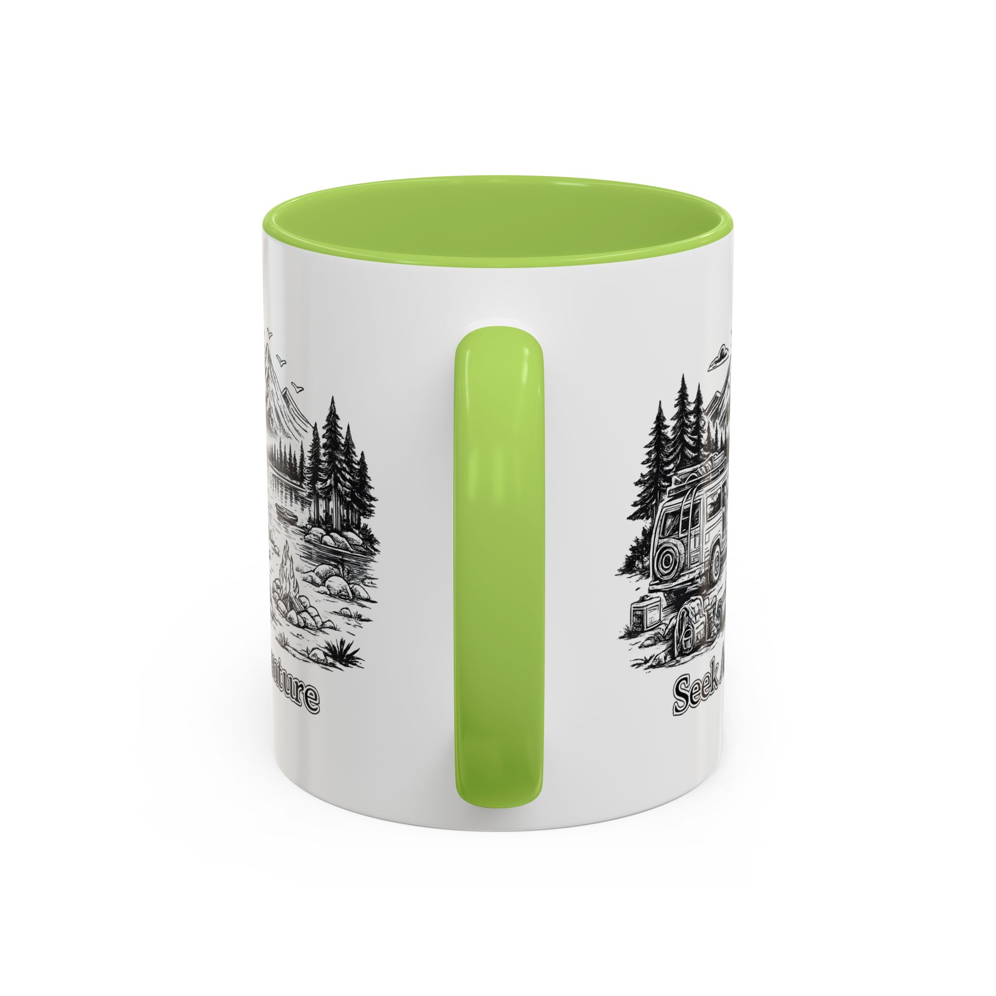 Accent Coffee Mug (11, 15oz) — "Seek Adventure" Design Minimal-Line