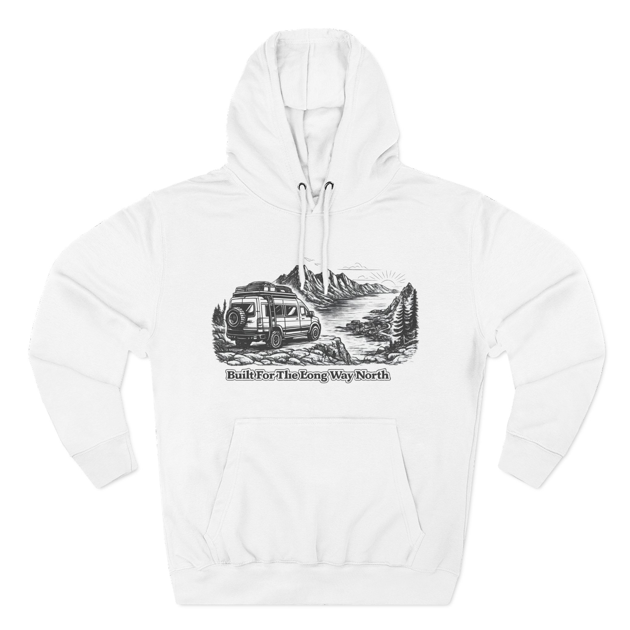 Three-Panel Fleece Hoodie - "Built For The Long Way North" Design Minimal-Line