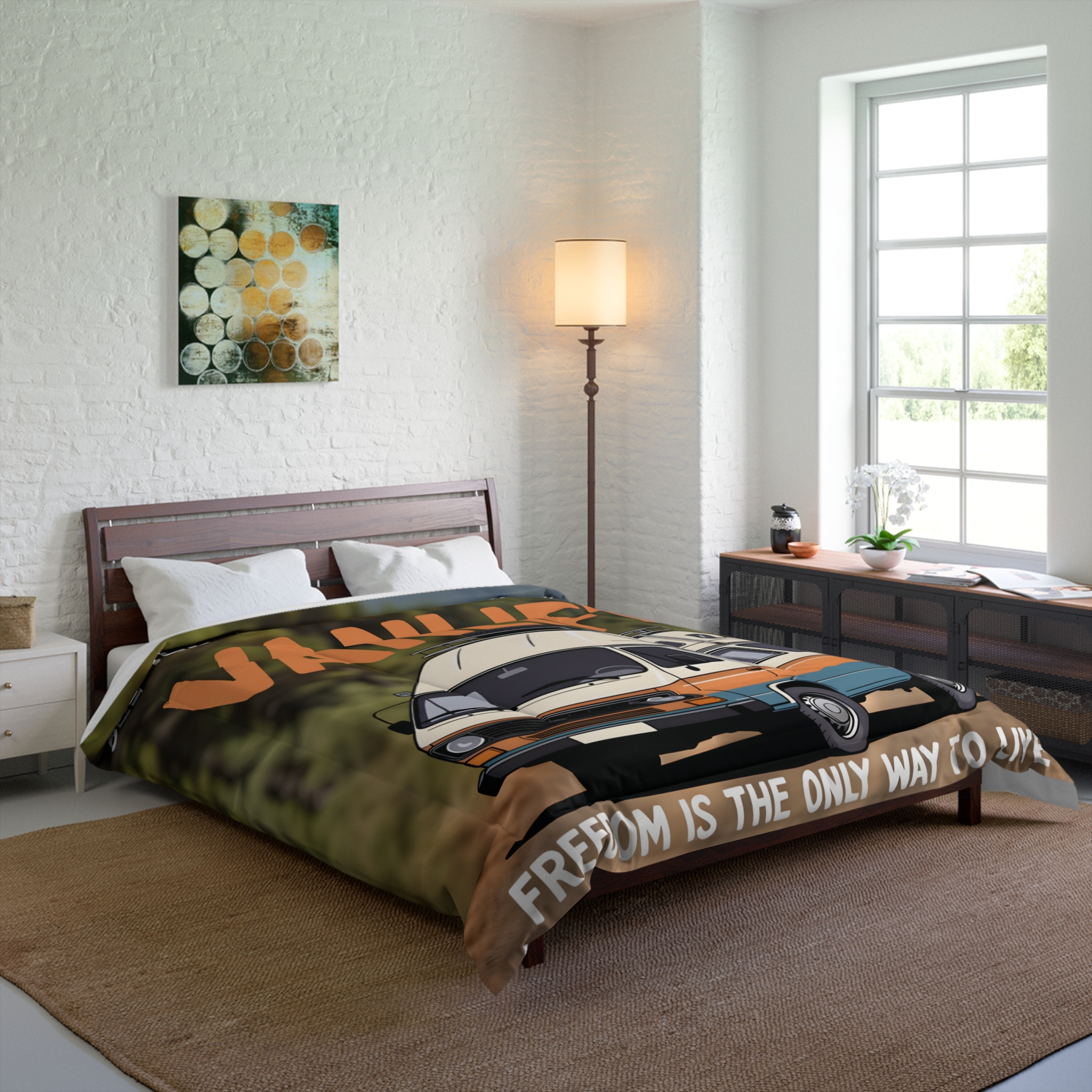 13210536067830779267_2048.jpeg Comforter — "Vanlife freedom is the only way to live" Vintage Camper Van Graphic Comforter
