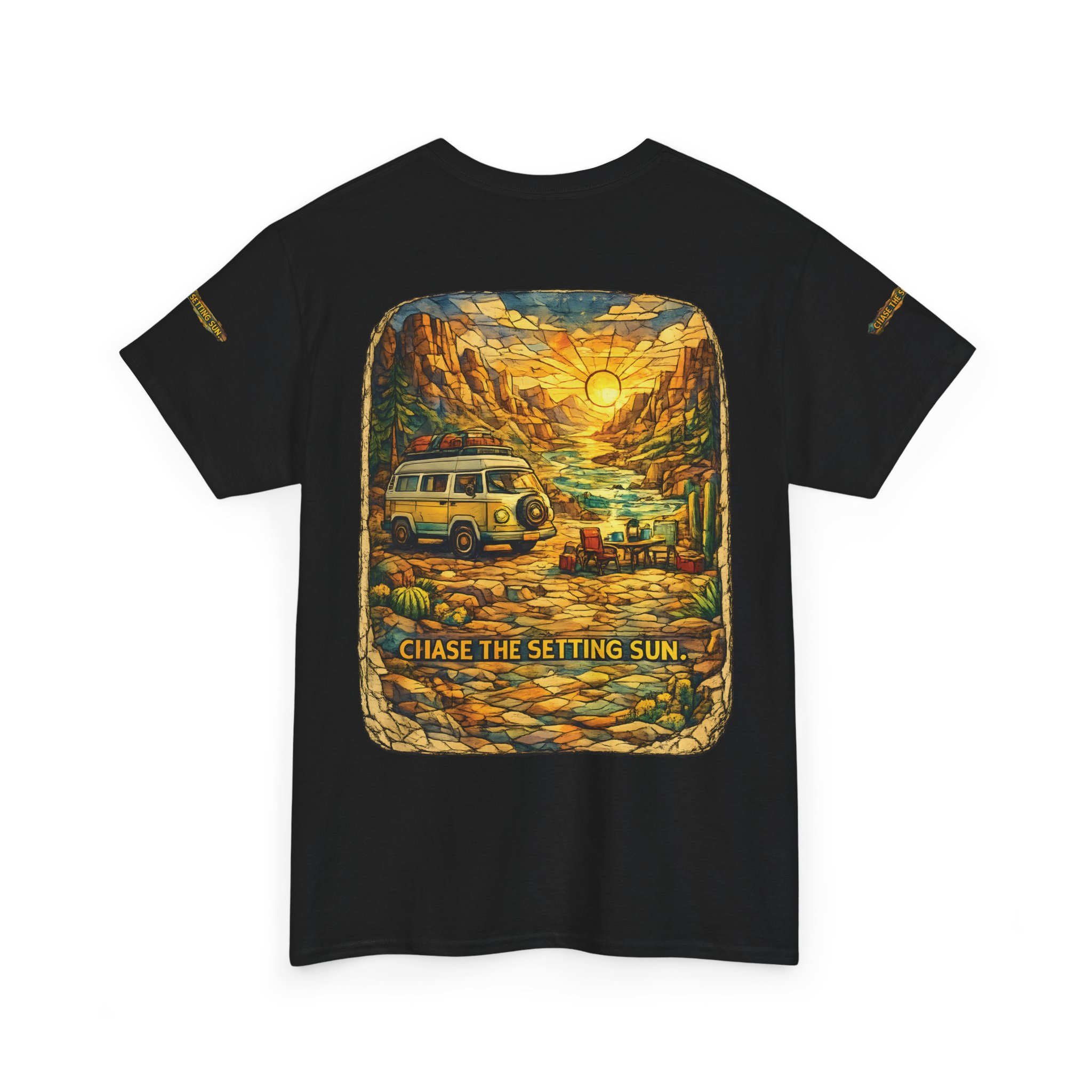Unisex Heavy Cotton Tee — "Chase The Settings Sun" Design Cubic-Line