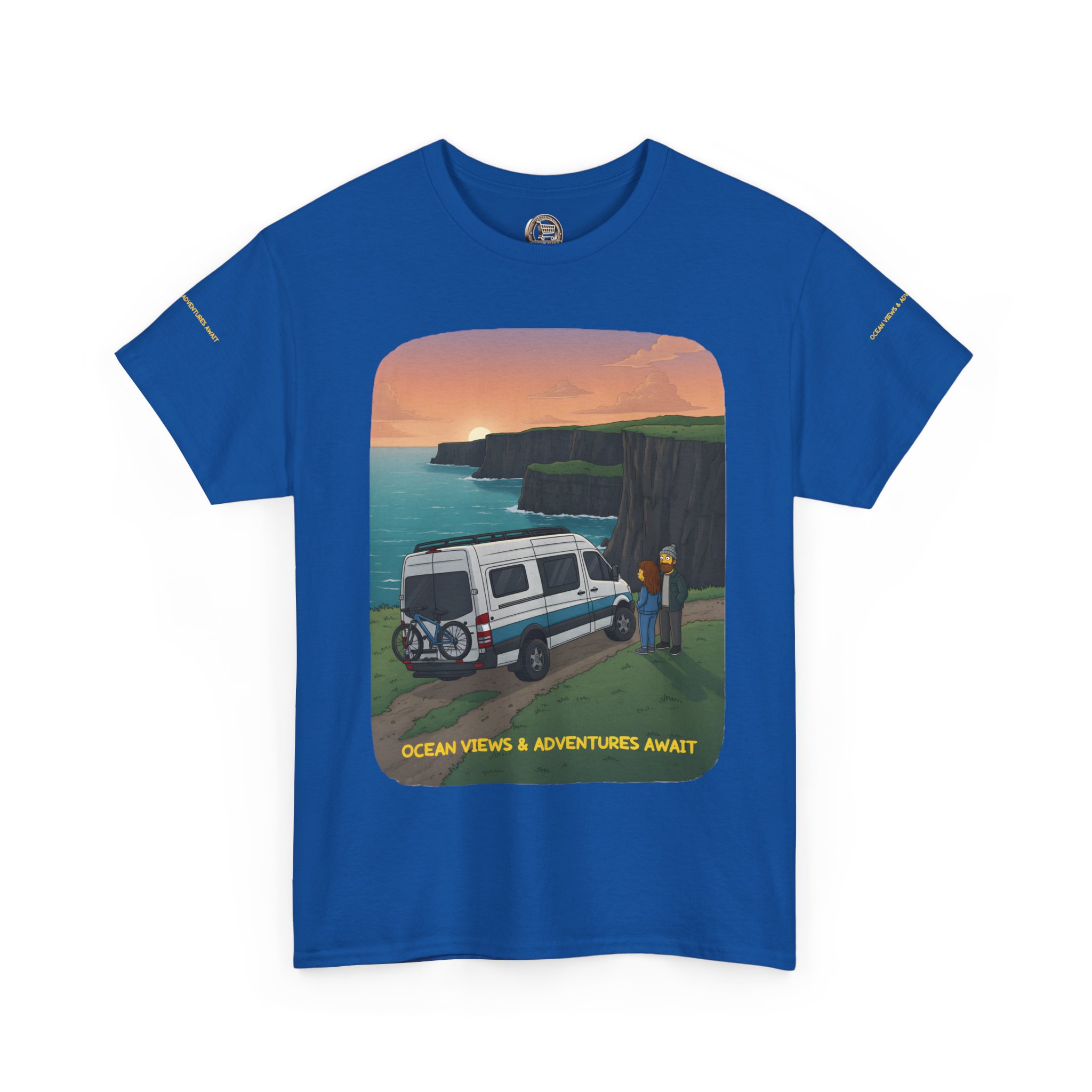 Unisex Heavy Cotton Tee — "Ocean Views-Adventures Awaits" Design Sitcom-Line