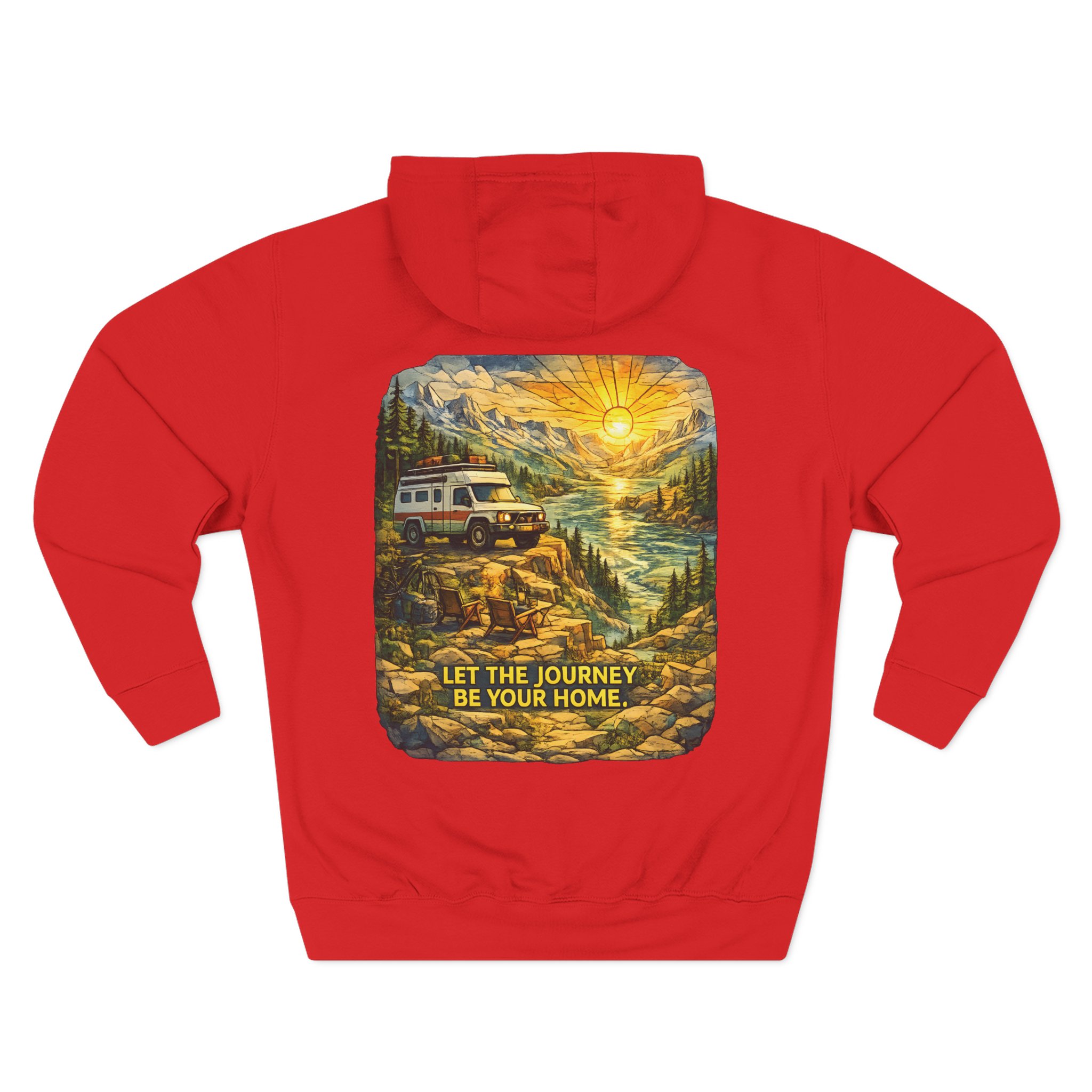 Three-Panel Fleece Hoodie - "Let The Journey Be Your Home" Design Cubic-Line