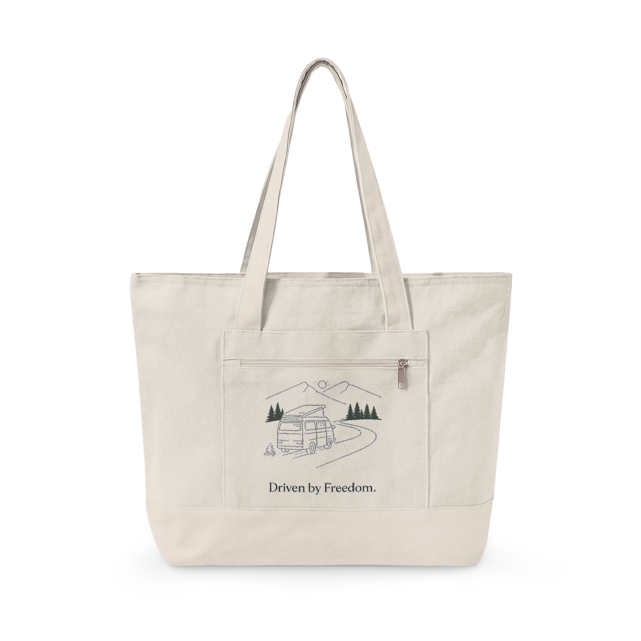 13215775221345393650_2048.jpeg Zippered Canvas Tote — "Driven By Freedom" (Design Minimal-Line)