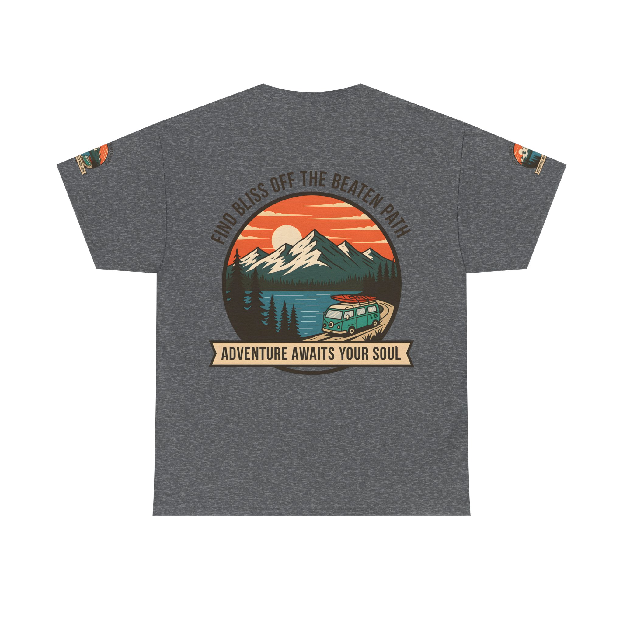 Unisex Heavy Cotton Tee — "Find Bliss Off the Beaten Path" Mountain & Camper T‑Shirt