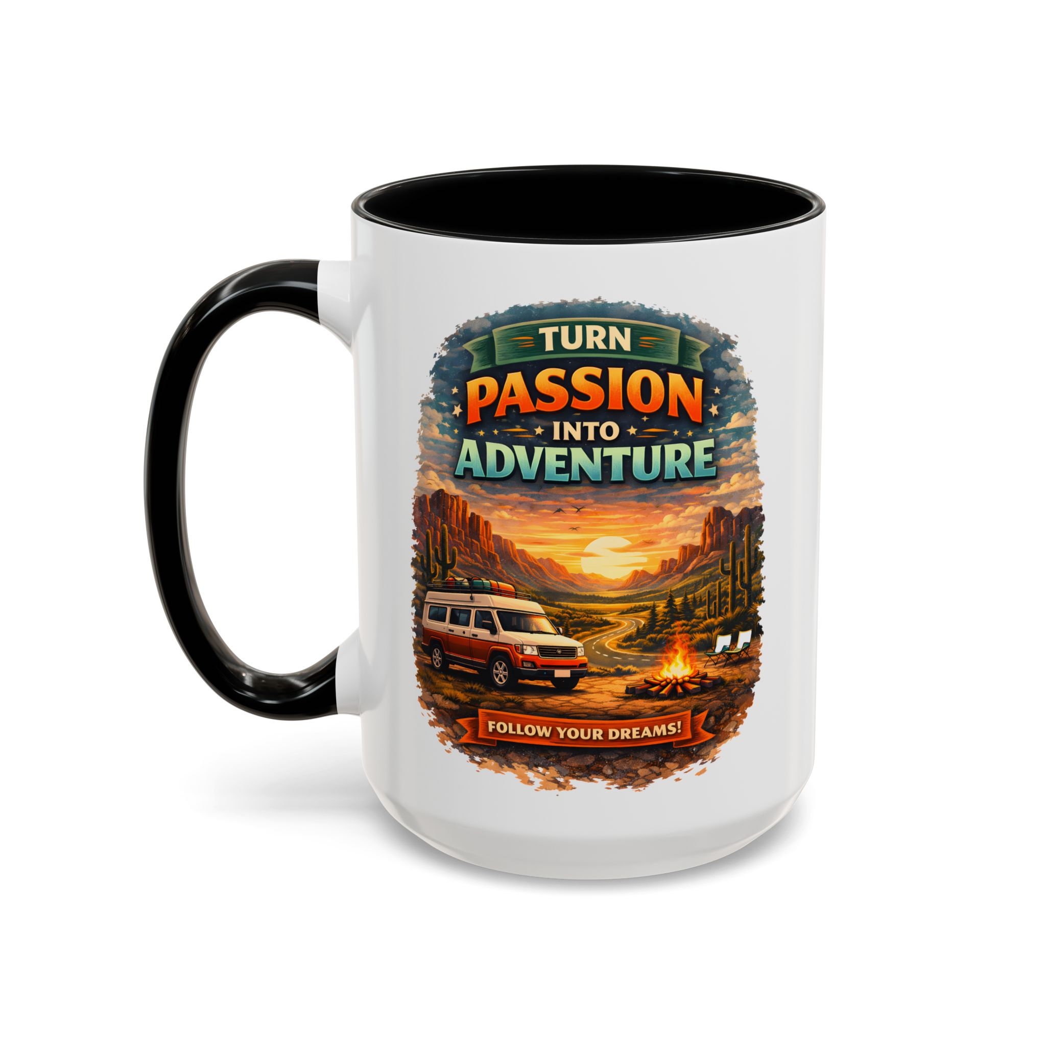 Accent Coffee Mug (11, 15oz) — "Turn Passion Into Adventure" Design Scenic-Line