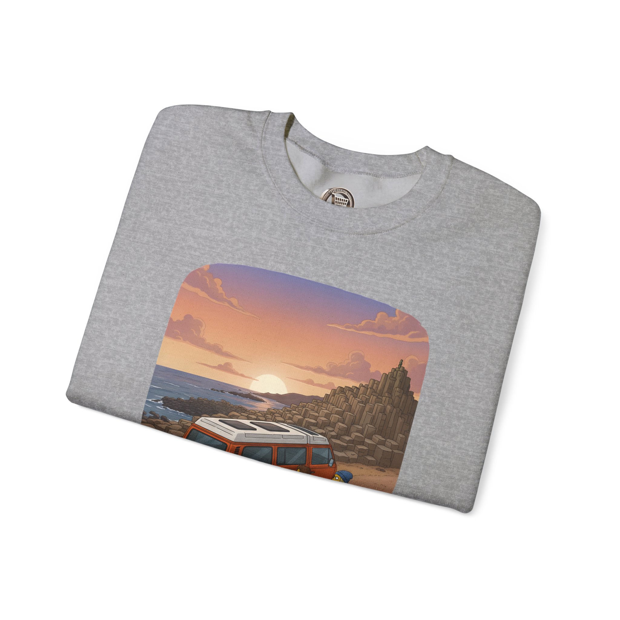 Unisex Heavy Blend™ Crewneck Sweatshirt — "Lost Roads Epic Coastlines" Design Sitcom-Line