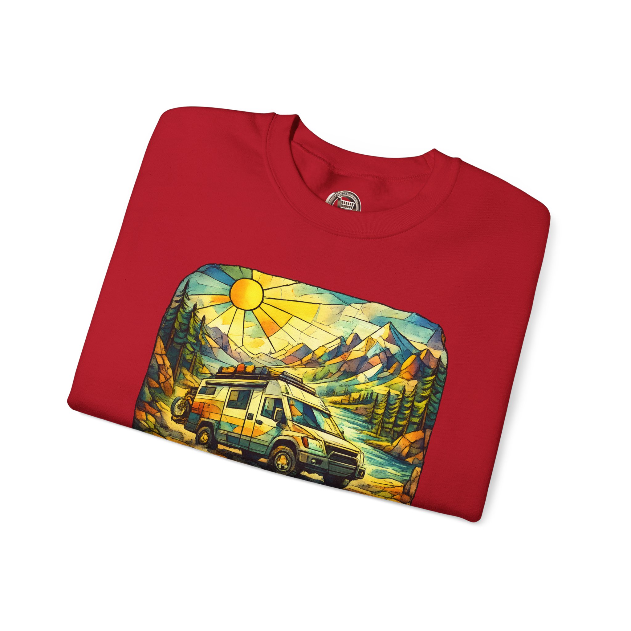 Unisex Heavy Blend™ Crewneck Sweatshirt — "Adventure More Worry Less" Design Cubic-Line