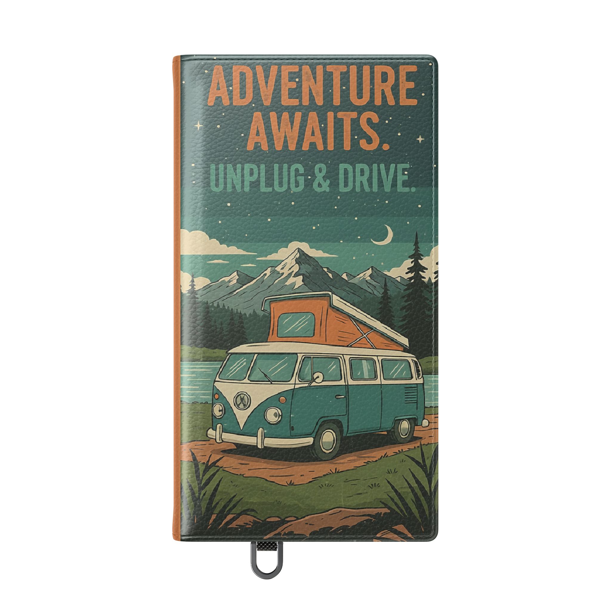 Flip Phone Case — "Adventure Awaits Unplug & Drive" Wallet Case