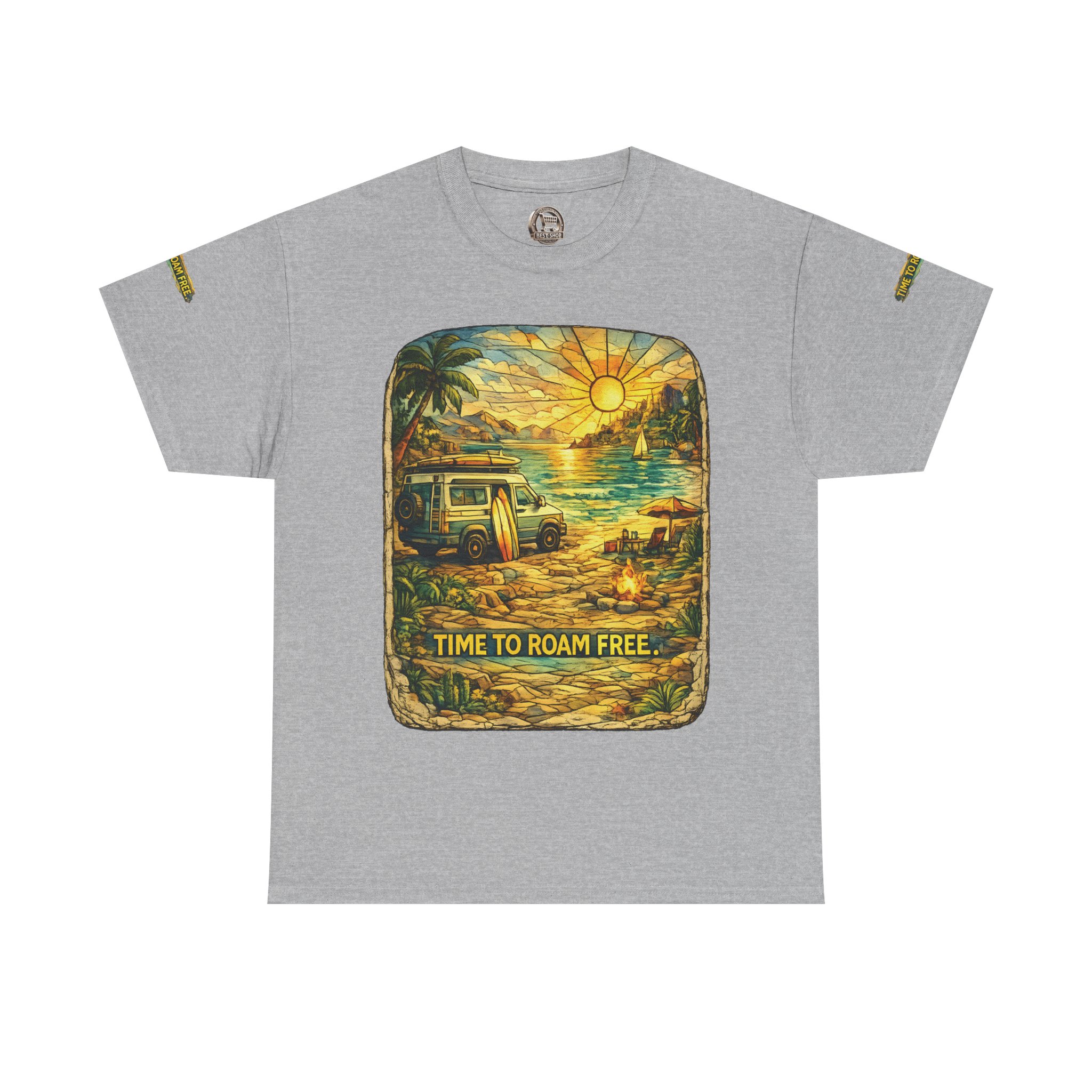 Unisex Heavy Cotton Tee — "Time To Roam Free" Design Cubic-Line