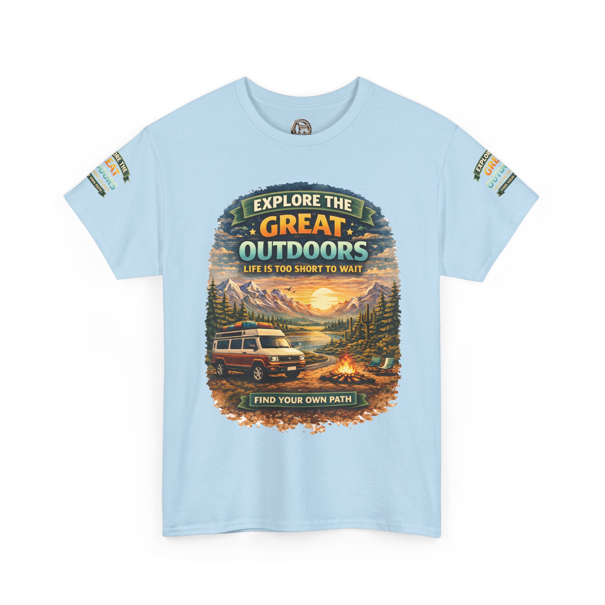 Unisex Heavy Cotton Tee — "Explore The Great Outdoors" Design Scenic-Line