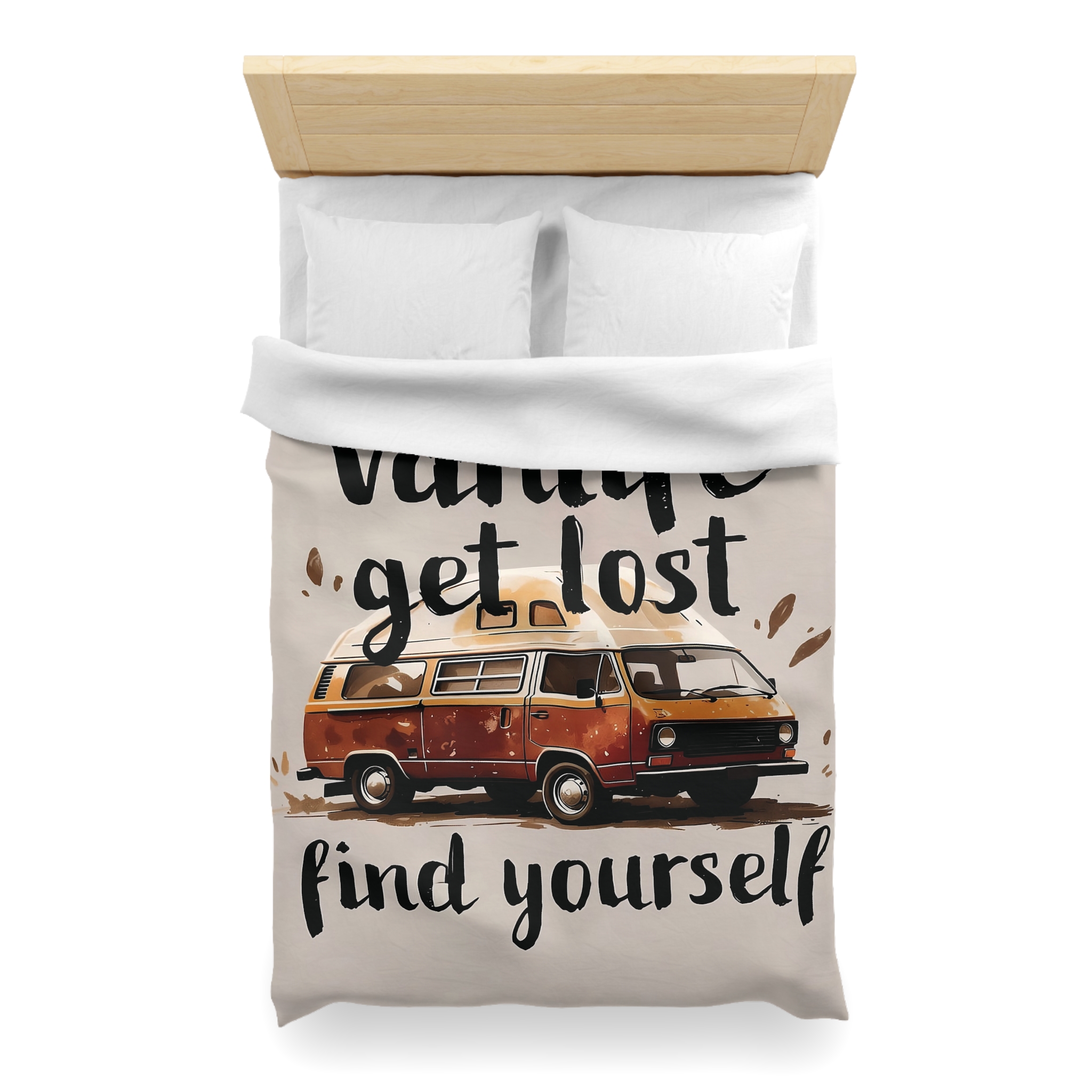 Duvet Cover – “Vanlife Get Lost Find Yourself” Retro Camper Bedding