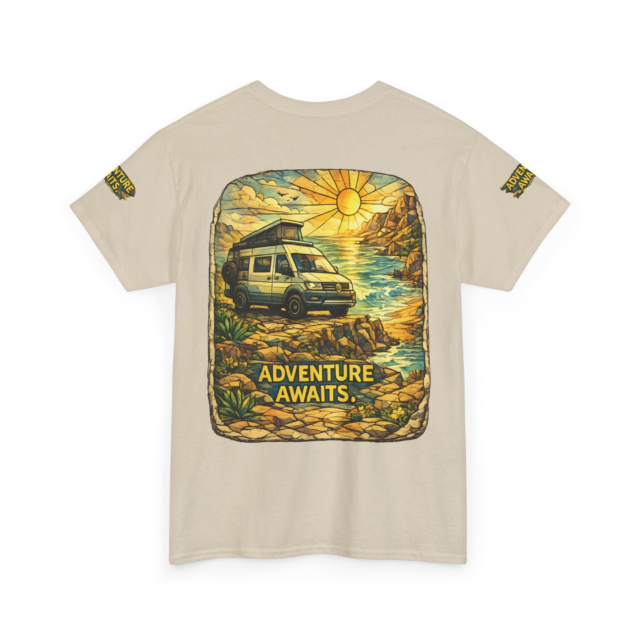 Unisex Heavy Cotton Tee — "Adventure Awaits" Design Cubic-Line
