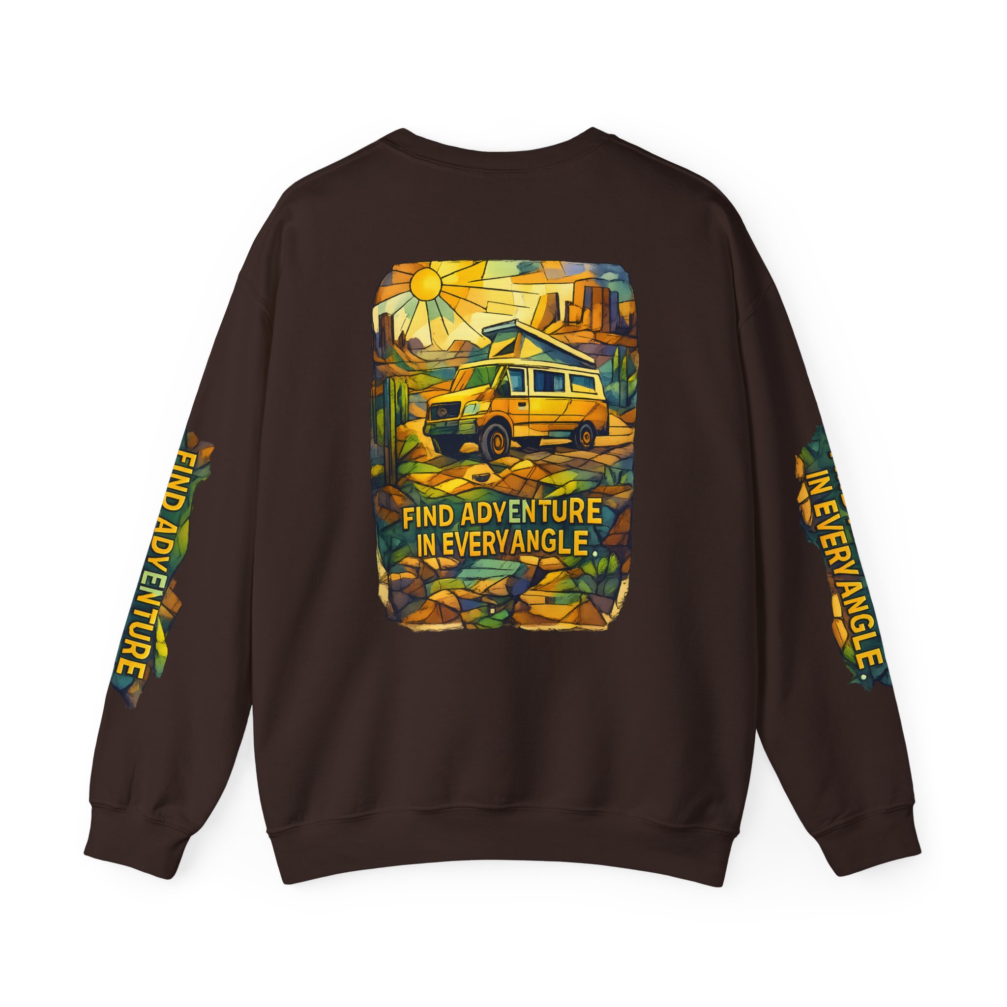 Unisex Heavy Blend™ Crewneck Sweatshirt — "Find Adventure In Every Corner" Design Cubic-Line