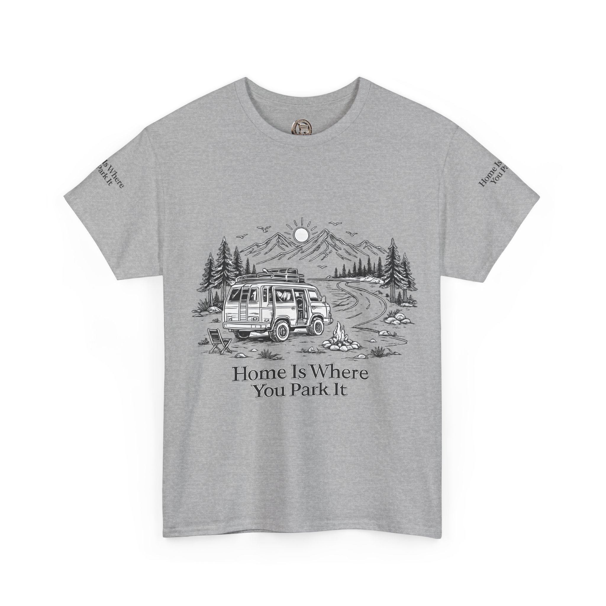 Unisex Heavy Cotton Tee — "Home Is Where You Park It" Design Minimal-Line