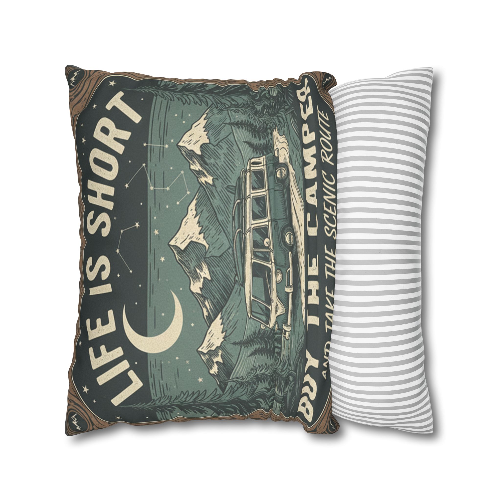 Pillowcase — "Life is short buy the camper and take the scenic route" Faux Suede Travel Throw Pillow Cover