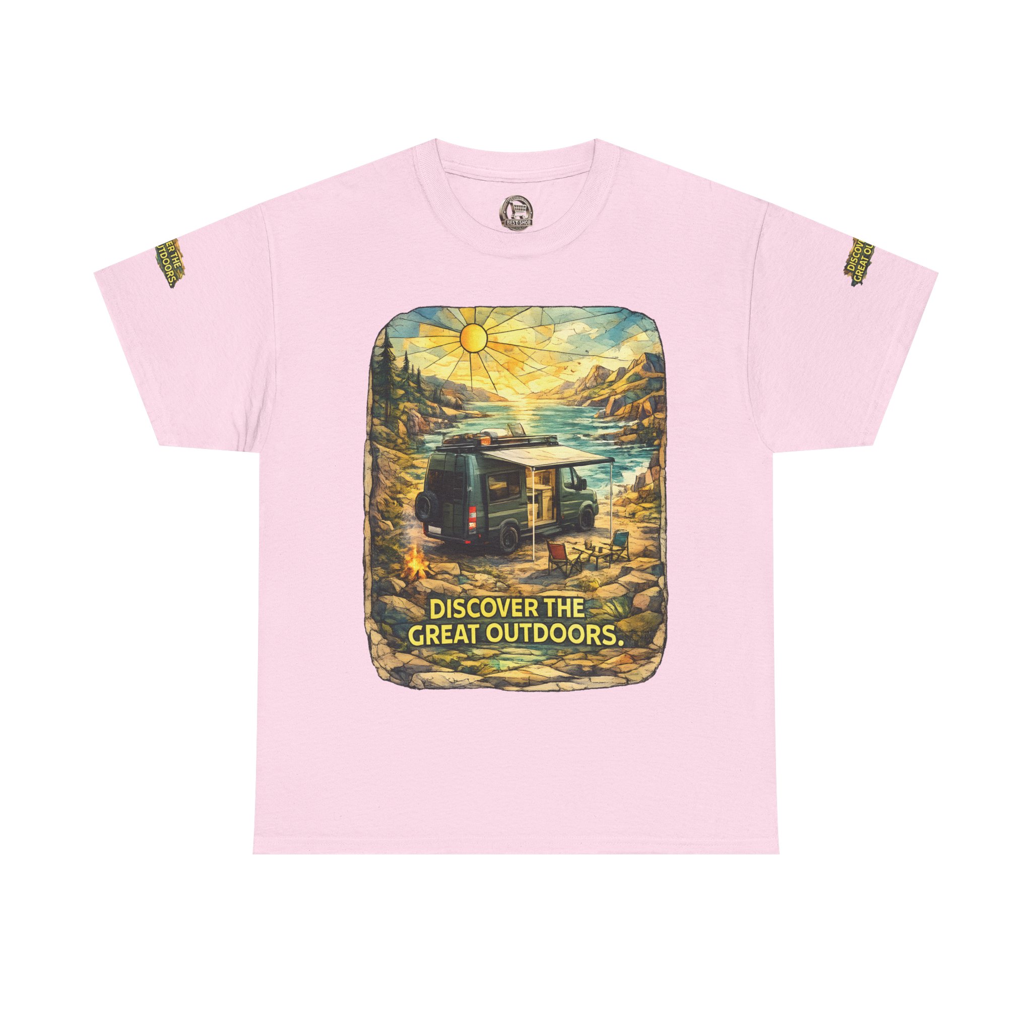 Unisex Heavy Cotton Tee — "Discover The Great Outdoors" Design Cubic-Line