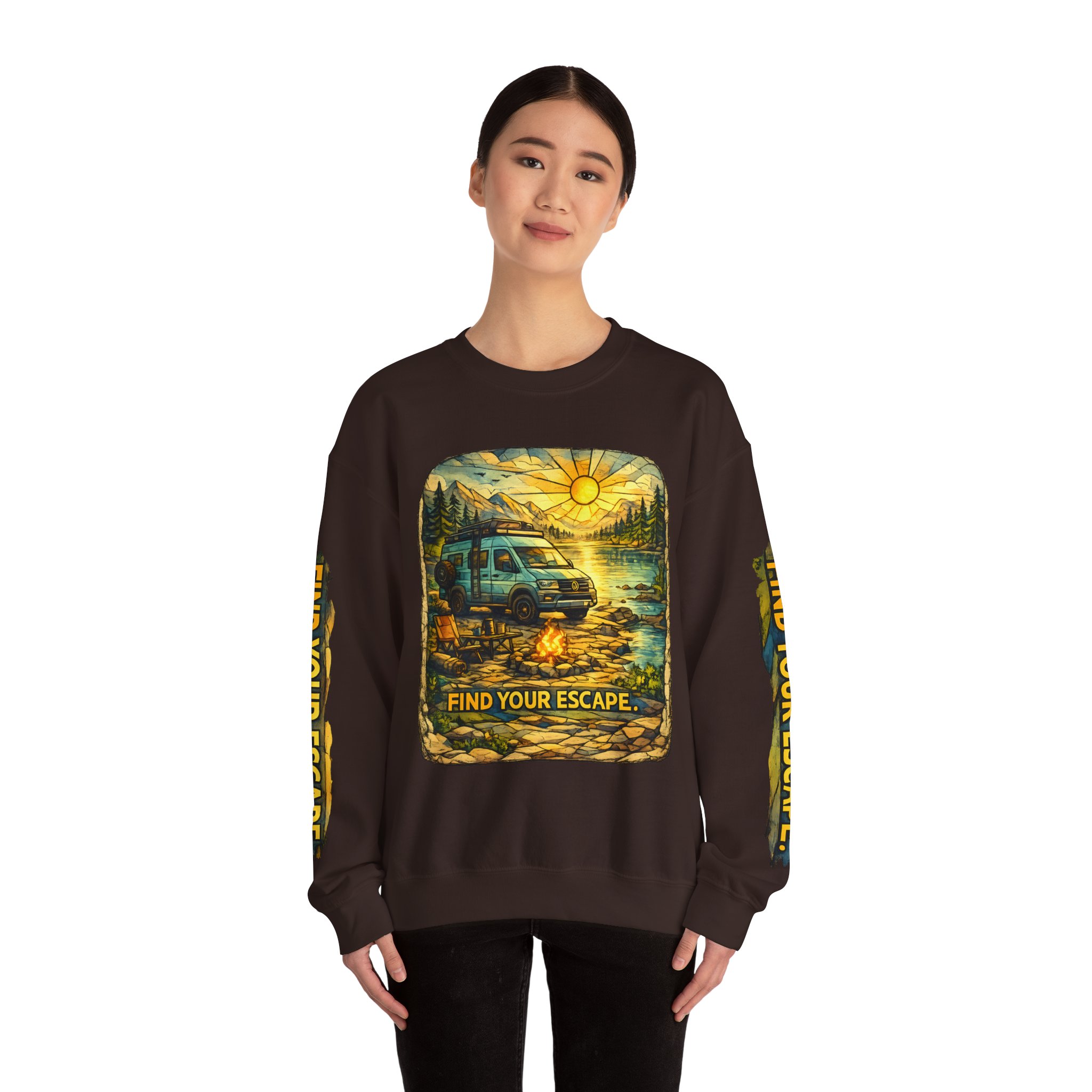 Unisex Heavy Blend™ Crewneck Sweatshirt — "Find Your Escape" Design Cubic-Line