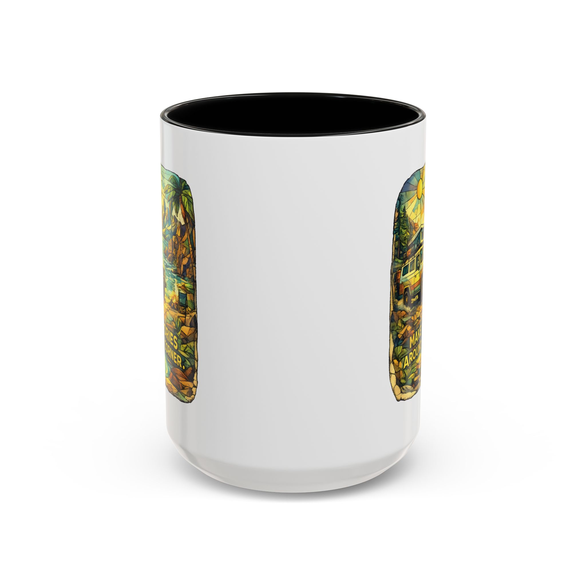Accent Coffee Mug (11, 15oz) — "Make Memories Around Every Corner" Design Cubic-Line