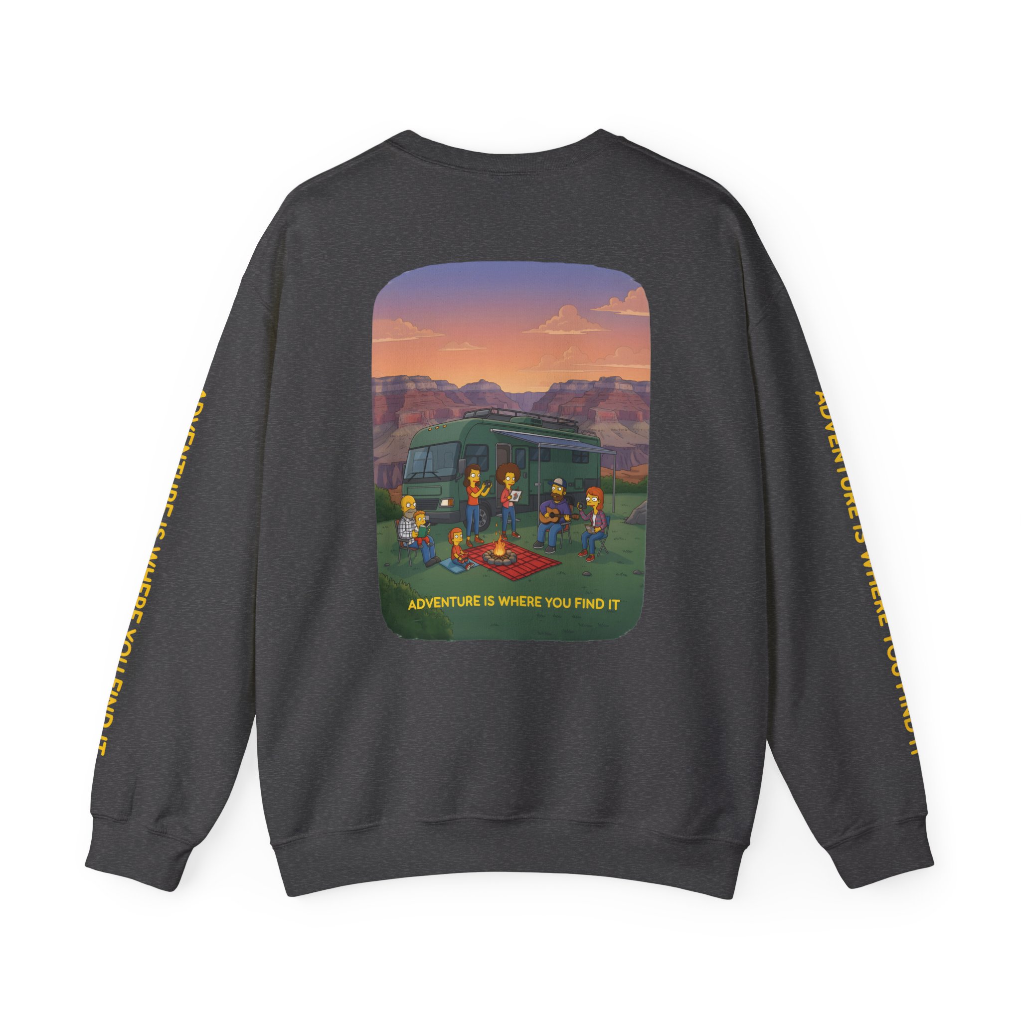 Unisex Heavy Blend™ Crewneck Sweatshirt — "Adventure Is Where You Find It" Design Sitcom-Line