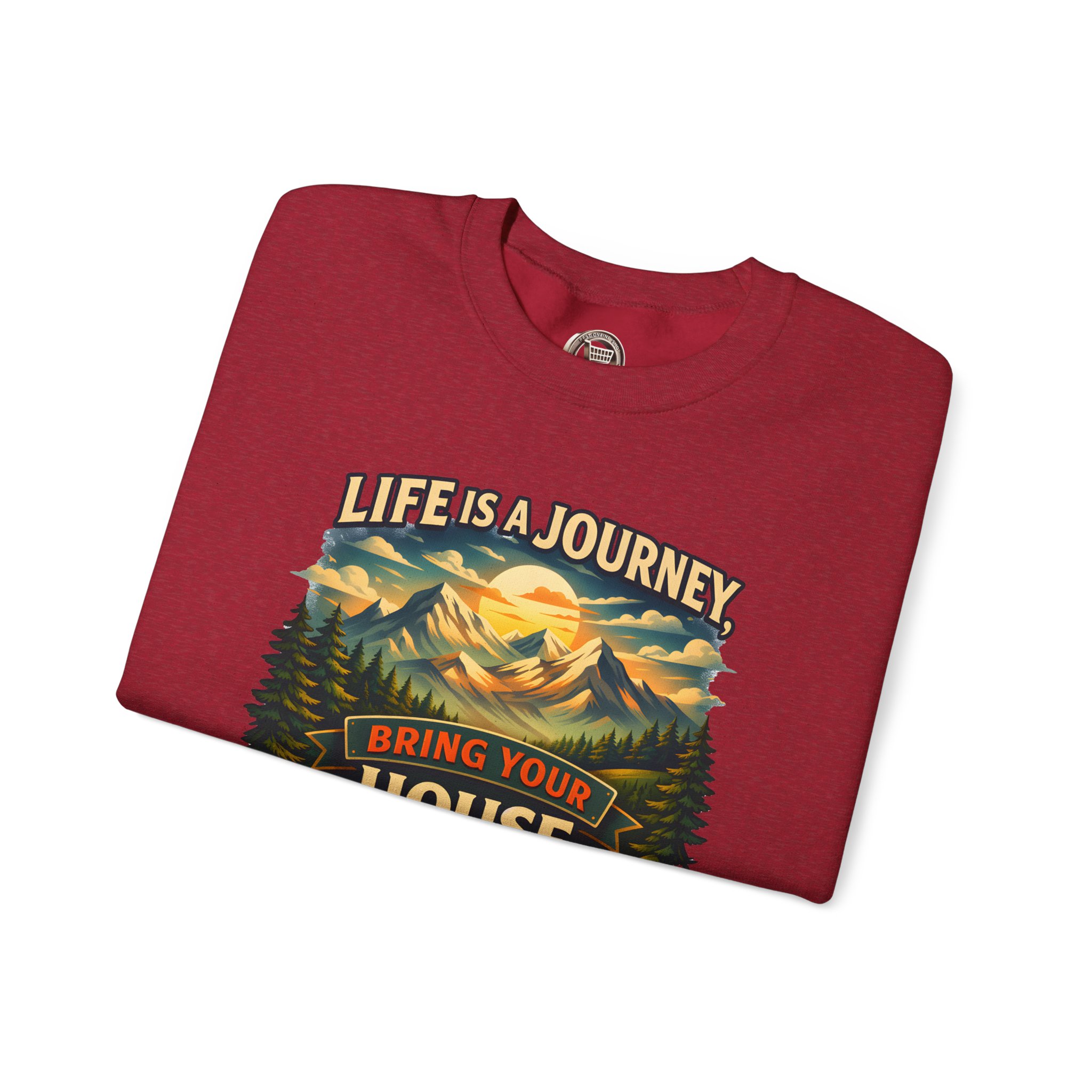 Unisex Heavy Blend™ Crewneck Sweatshirt — "Live Is A Journey-Bring Your House With You" Design Scenic-Line