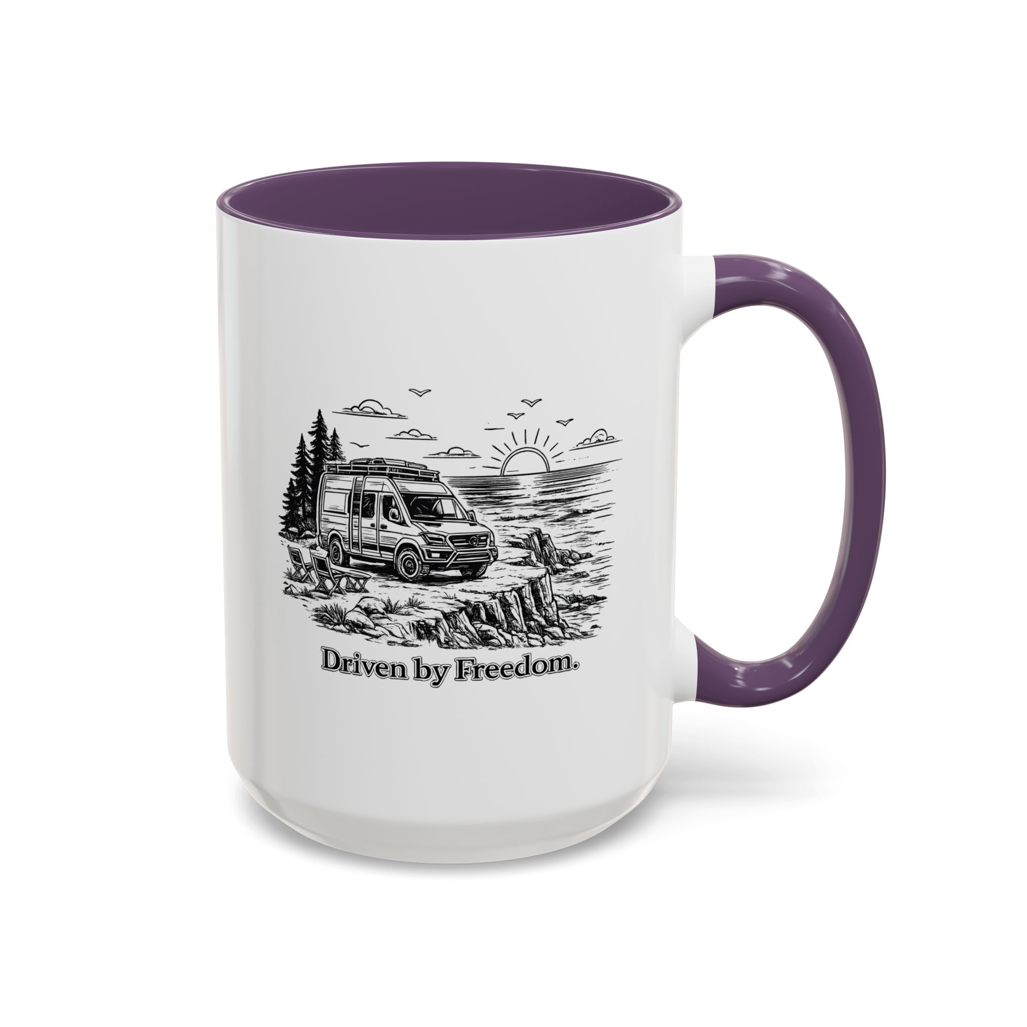 Accent Coffee Mug (11, 15oz) — "Driven By Freedom" Design Minimal-Line