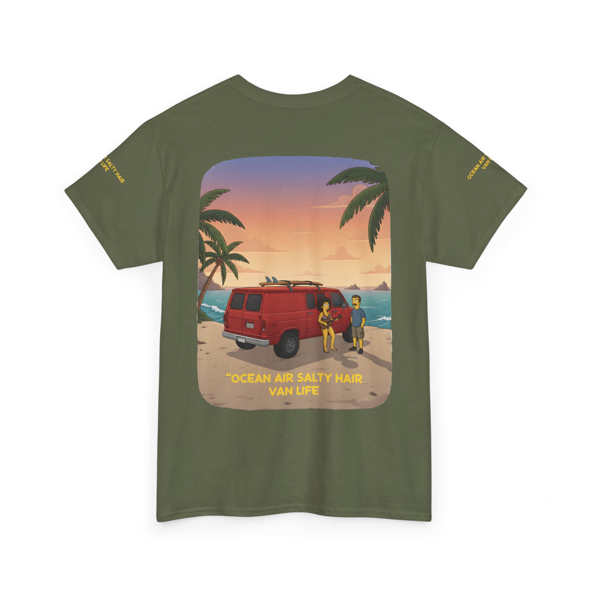 Unisex Heavy Cotton Tee — "Ocean Air Salty Hair Van Life" Design Sitcom-Line