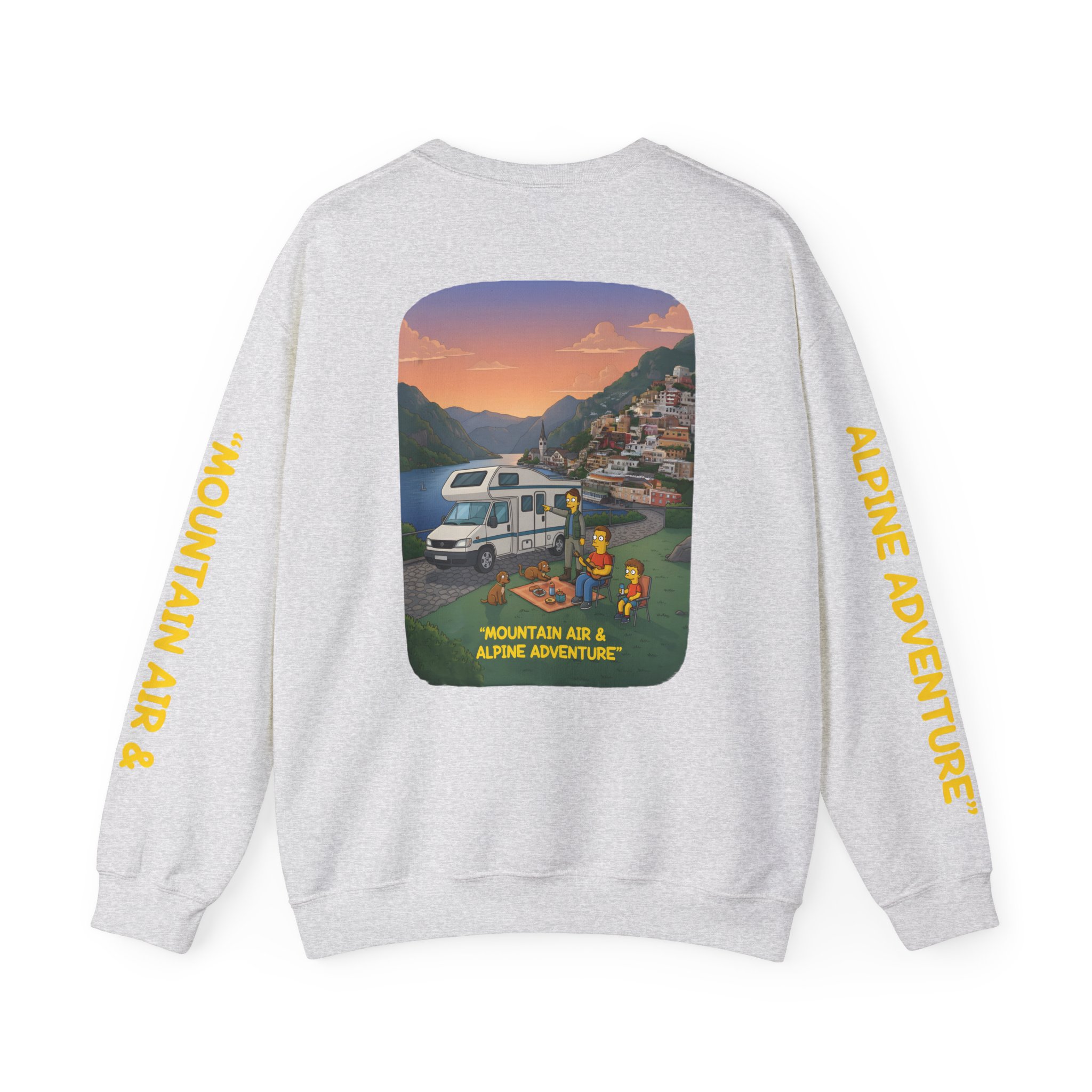 Unisex Heavy Blend™ Crewneck Sweatshirt — "Mountain Air-Alpine Adventure" Design Sitcom-Line
