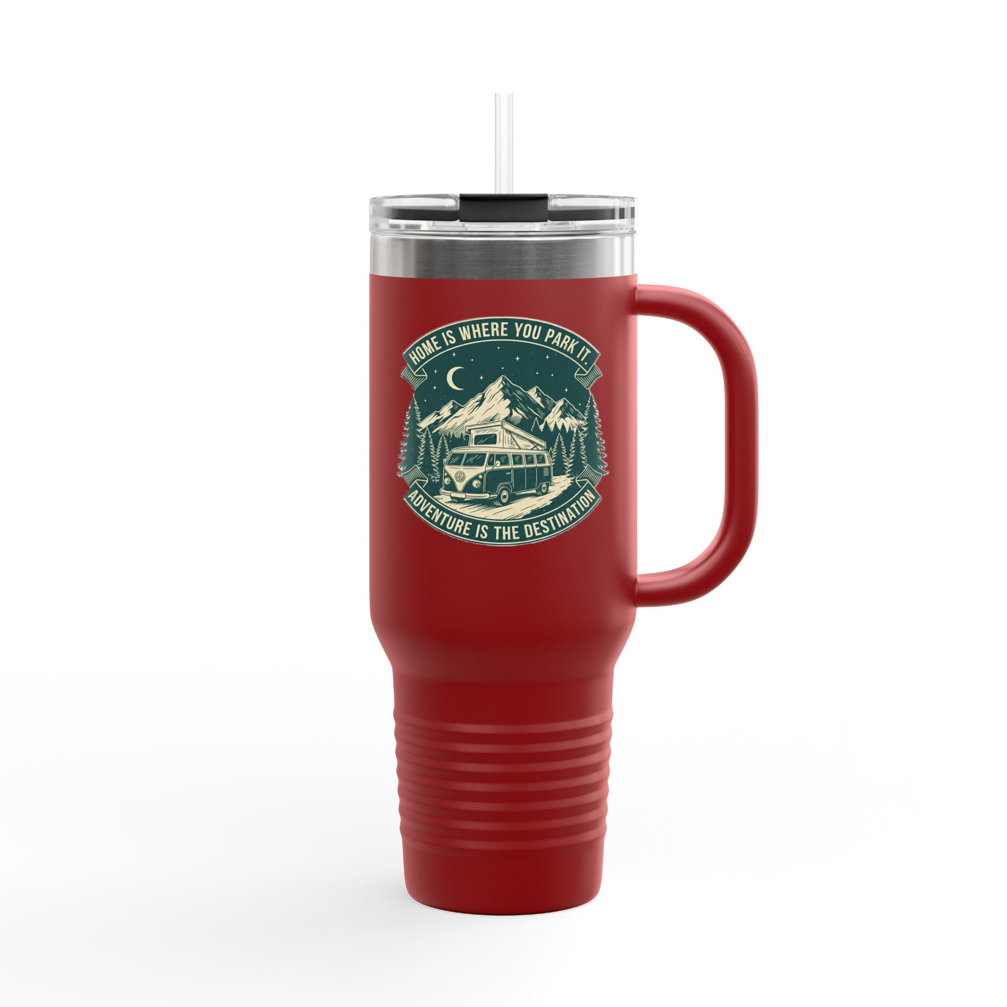 Insulated Travel Mug - "Home Is Where You Park It-Adventure is the destination" (40oz) – Retro Camper Design, Keep Drinks Hot or Cold