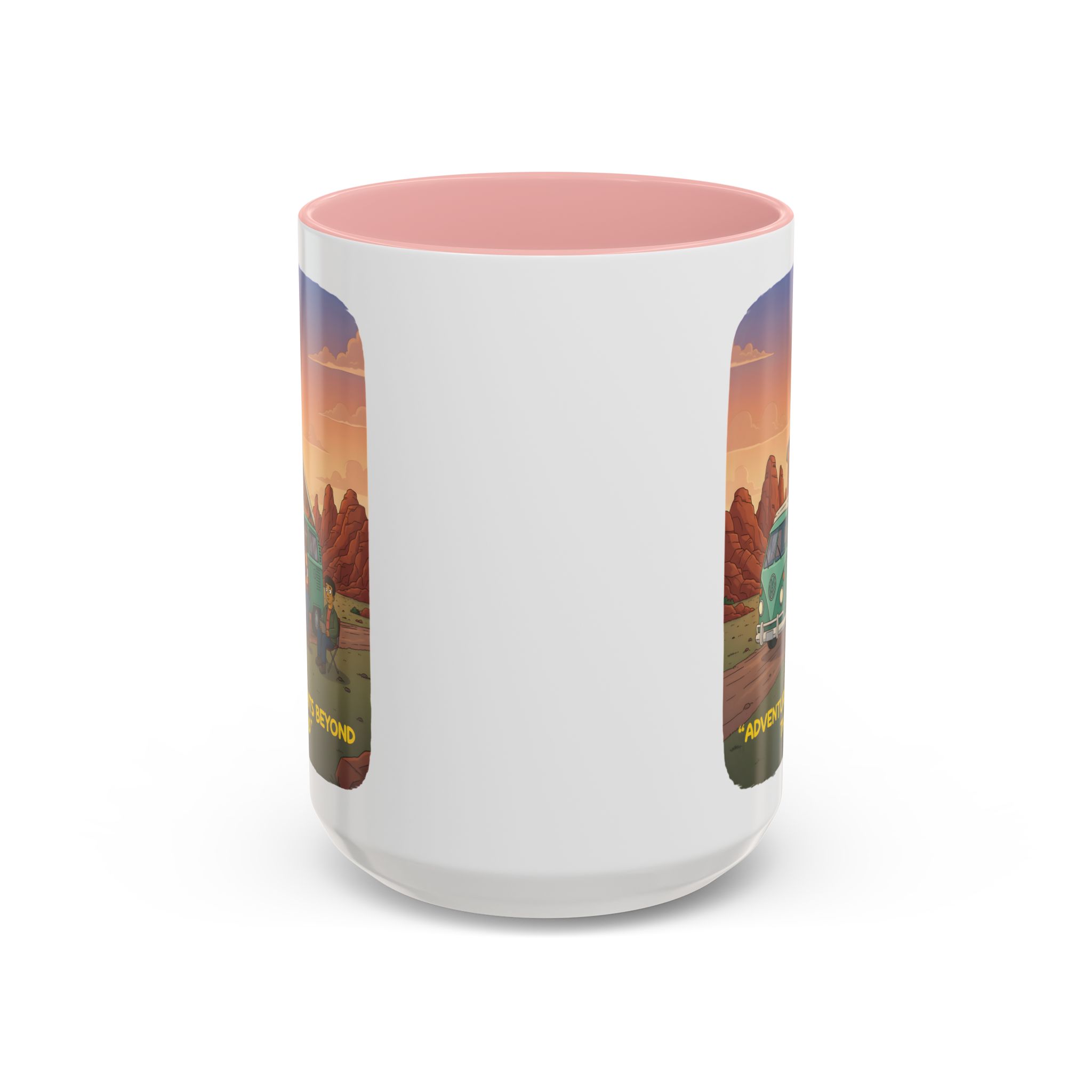 Accent Coffee Mug (11, 15oz) — "Adventure Awaits Beyond The Road" Design Sitcom-Line