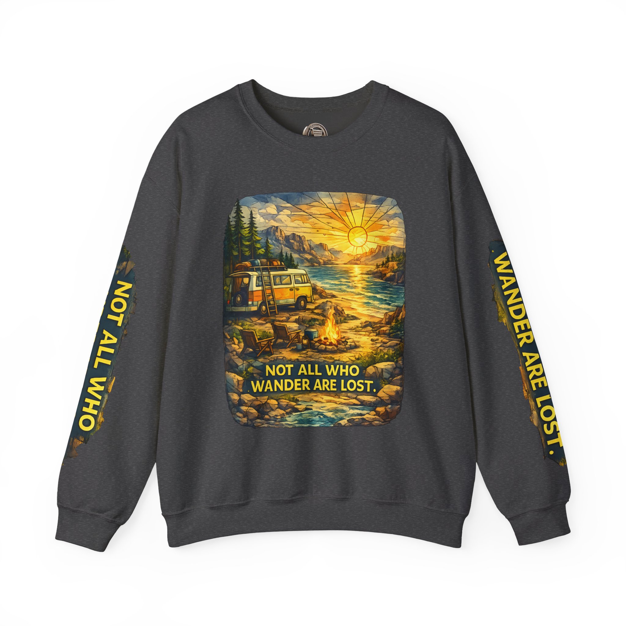 Unisex Heavy Blend™ Crewneck Sweatshirt — "Not All Who Wander Are Lost" Design Cubic-Line