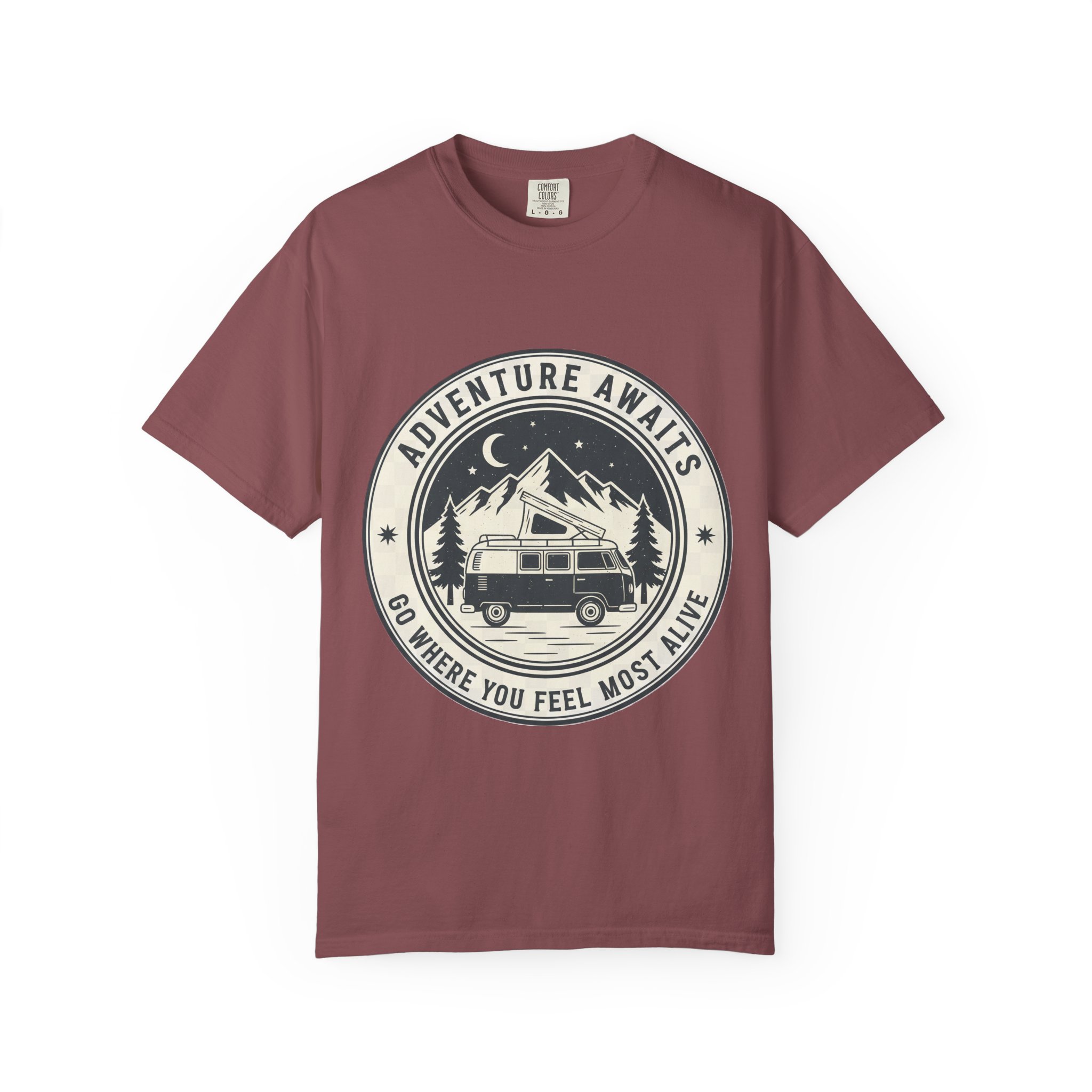 T-Shirt — "Adventure Awaits-Go Where You Feel Most Alive" (Only Front Printed) Outdoor Travel Tee