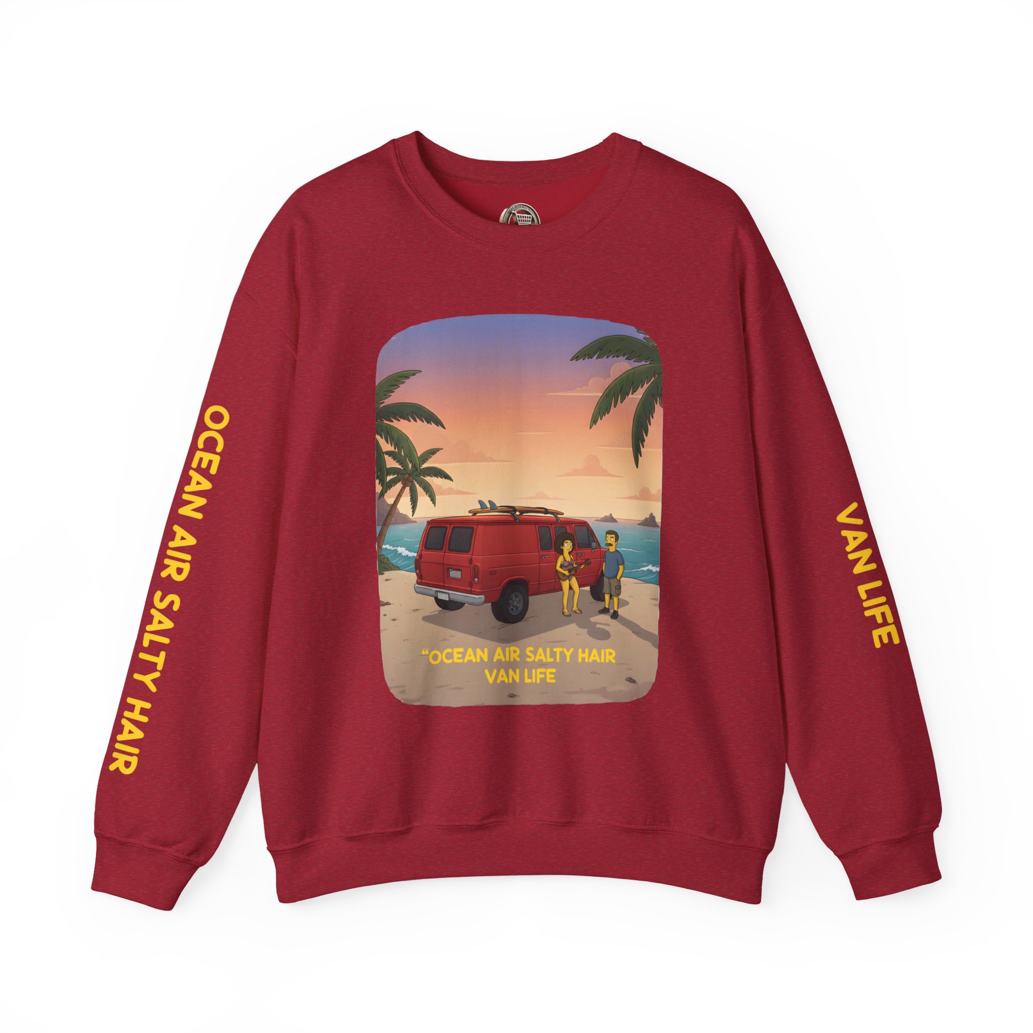 Unisex Heavy Blend™ Crewneck Sweatshirt — "Ocean Air Salty Hair Van Life" Design Sitcom-Line