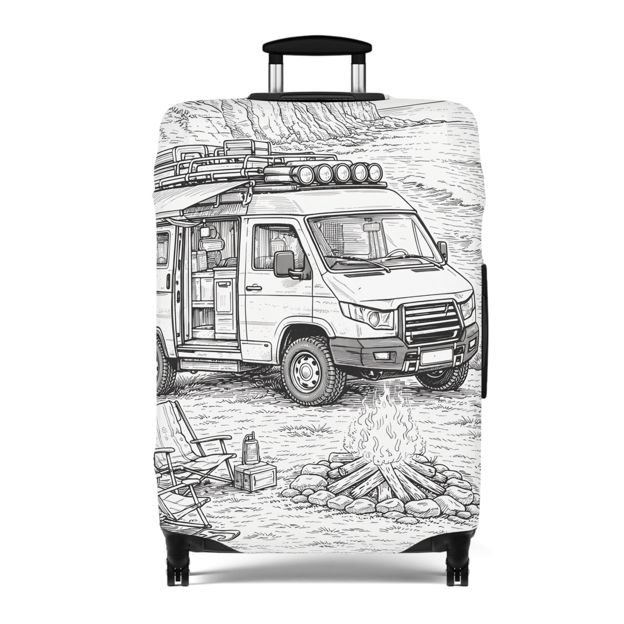 Luggage Cover — Adventure Camper Sketch Travel Suitcase