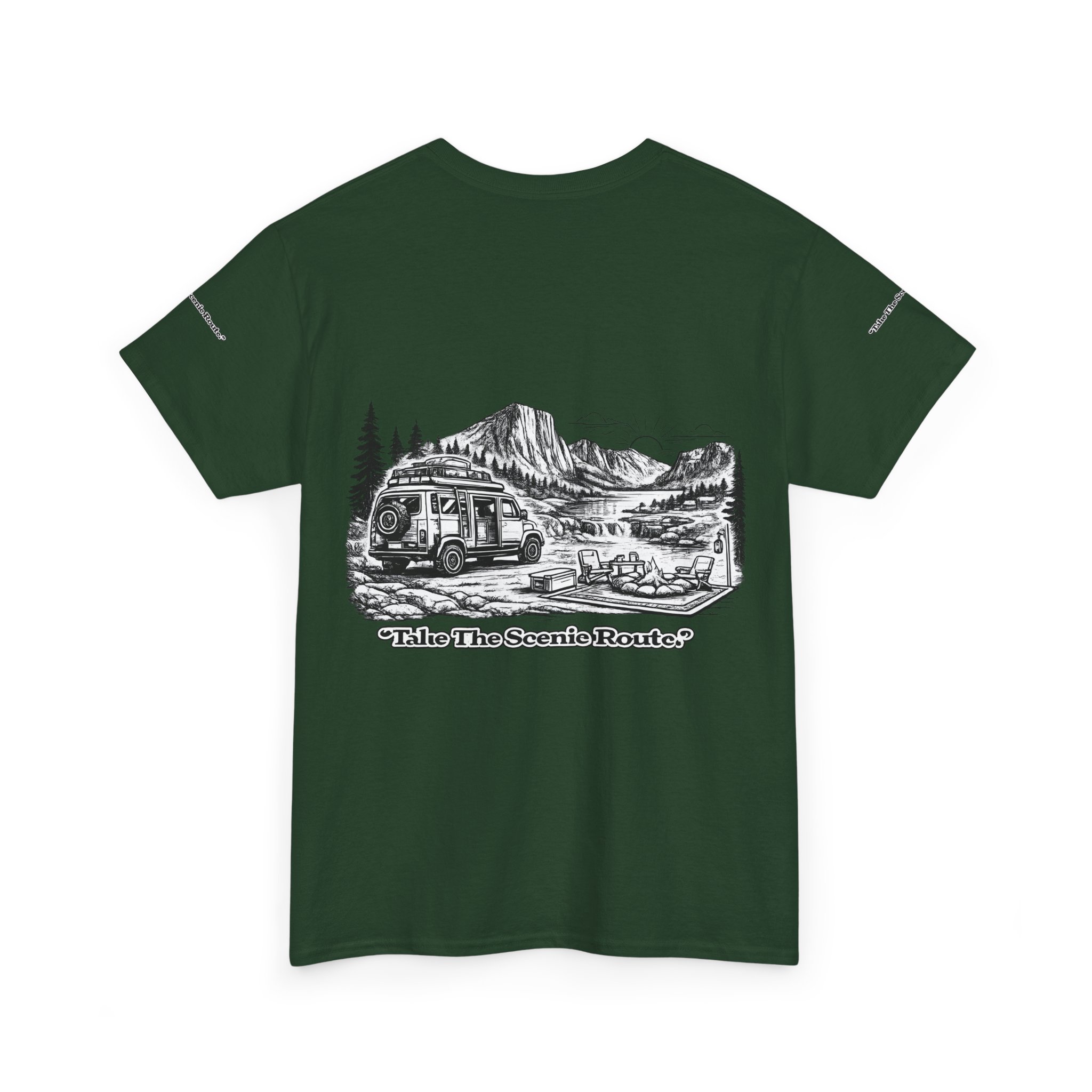 Unisex Heavy Cotton Tee — "Take The Scenic Route" Design Minimal-Line