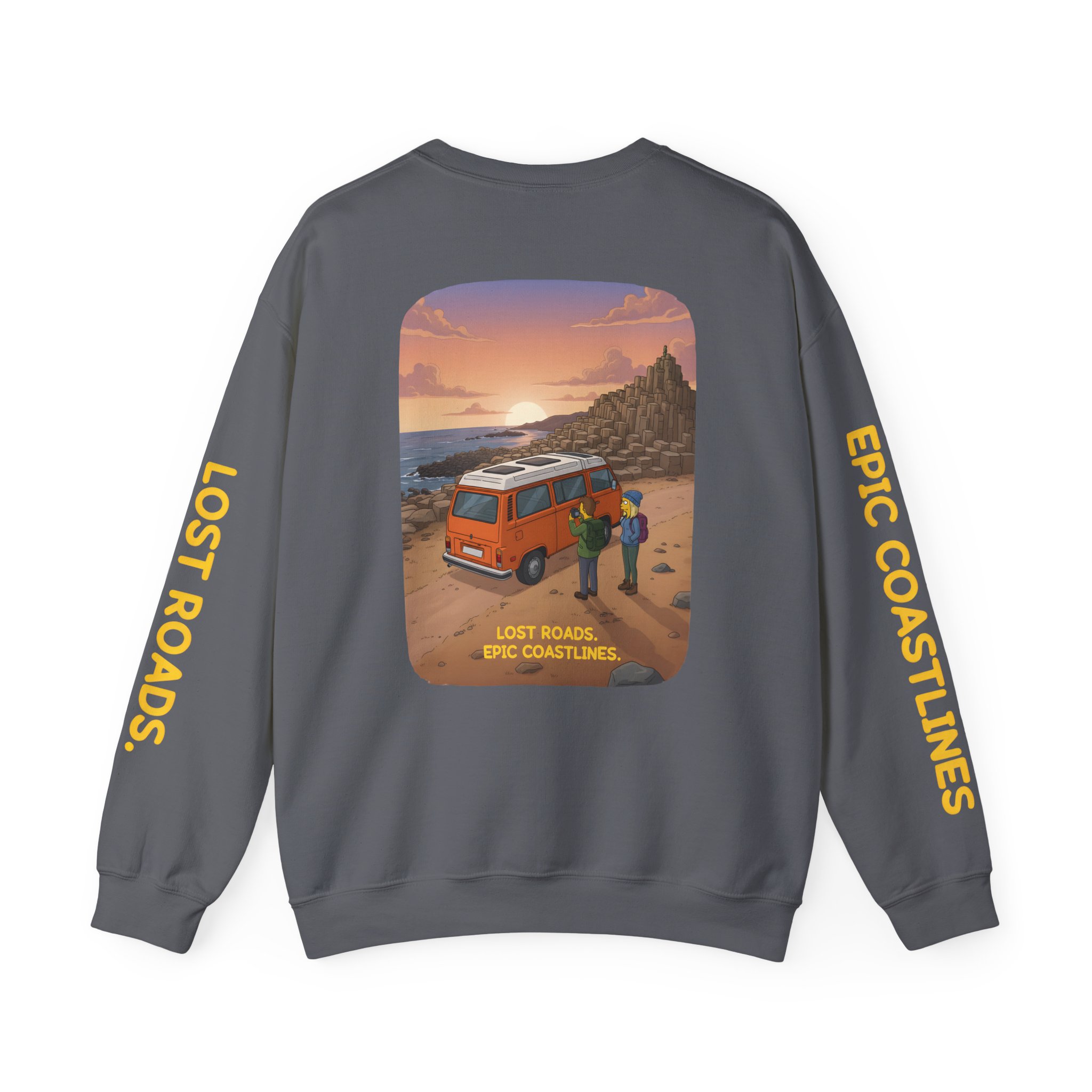 Unisex Heavy Blend™ Crewneck Sweatshirt — "Lost Roads Epic Coastlines" Design Sitcom-Line