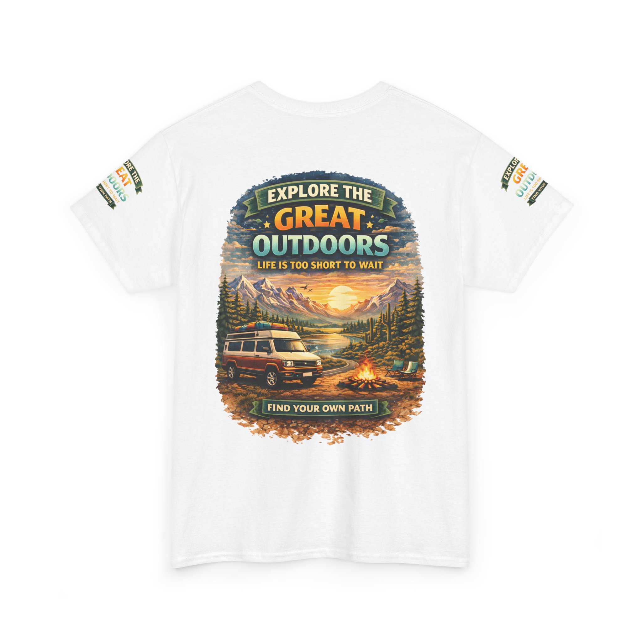 Unisex Heavy Cotton Tee — "Explore The Great Outdoors" Design Scenic-Line
