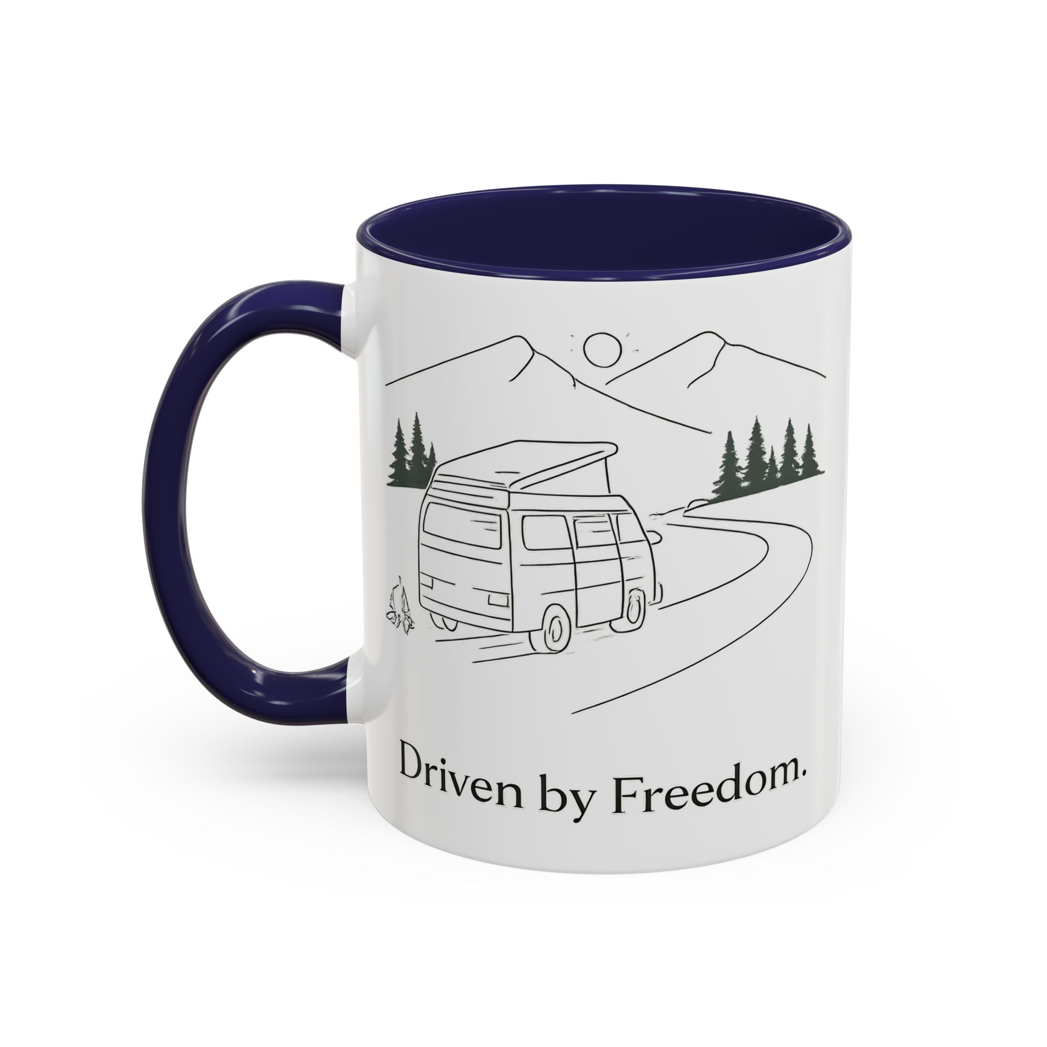 Accent Coffee Mug (11, 15oz) — "Driven By Freedom" Design Minimal-Line