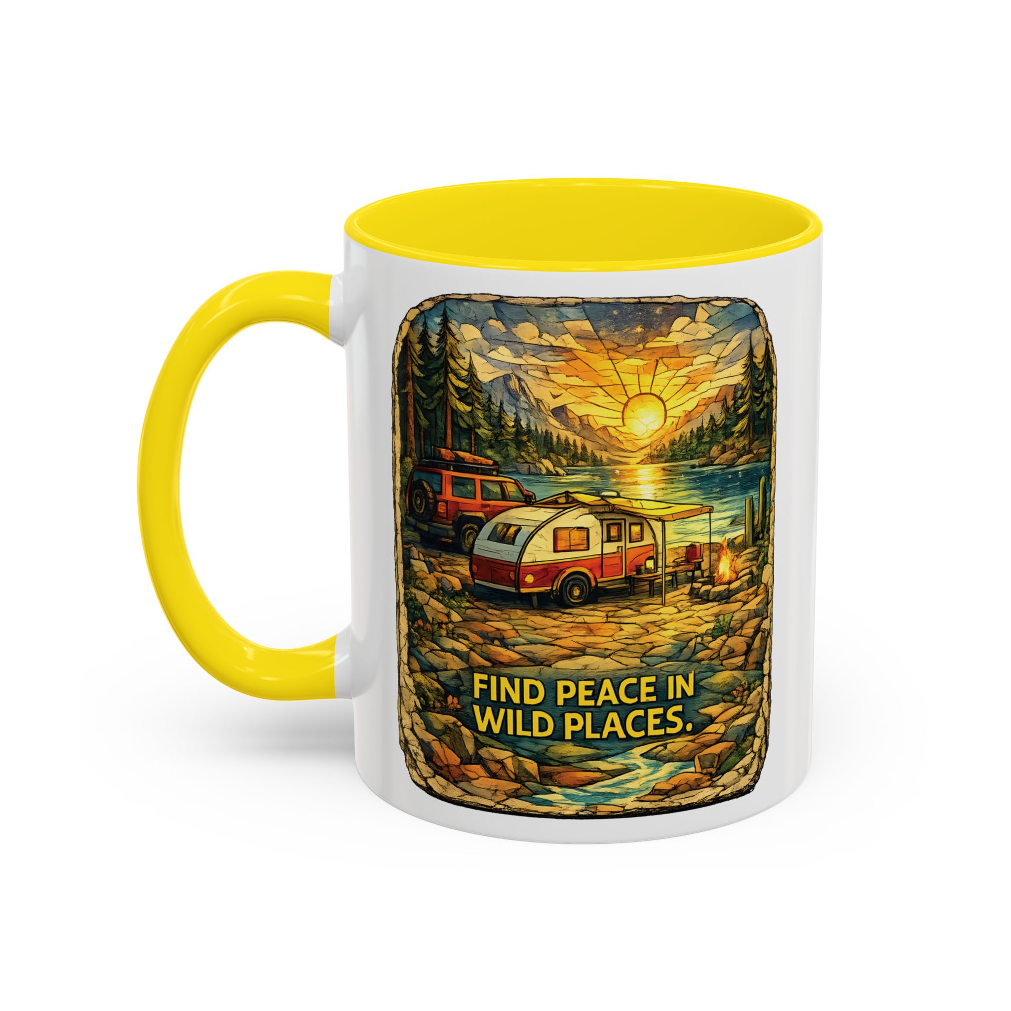 Accent Coffee Mug (11, 15oz) — "Find Peace In Wild Places" Design Cubic-Line